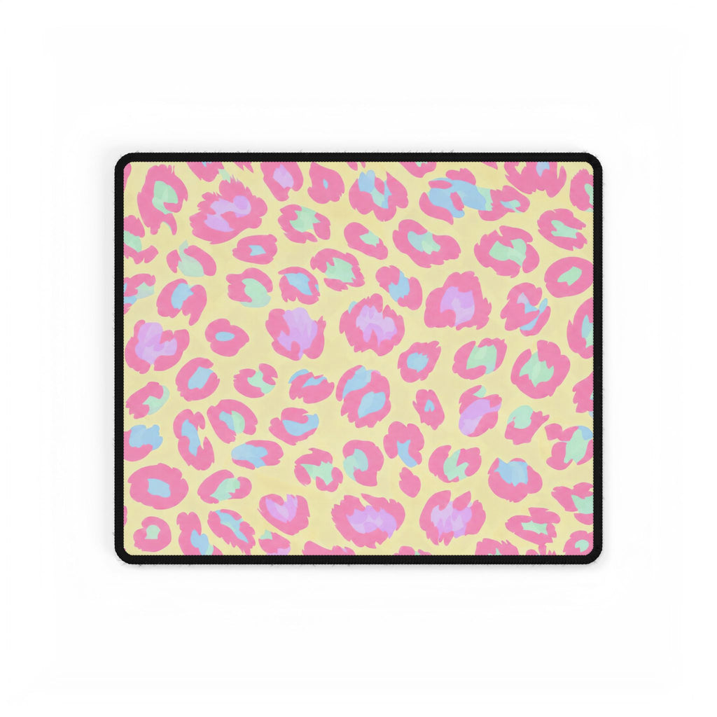 Pastel Leopard Print Desk Mat | Pink Yellow Blue