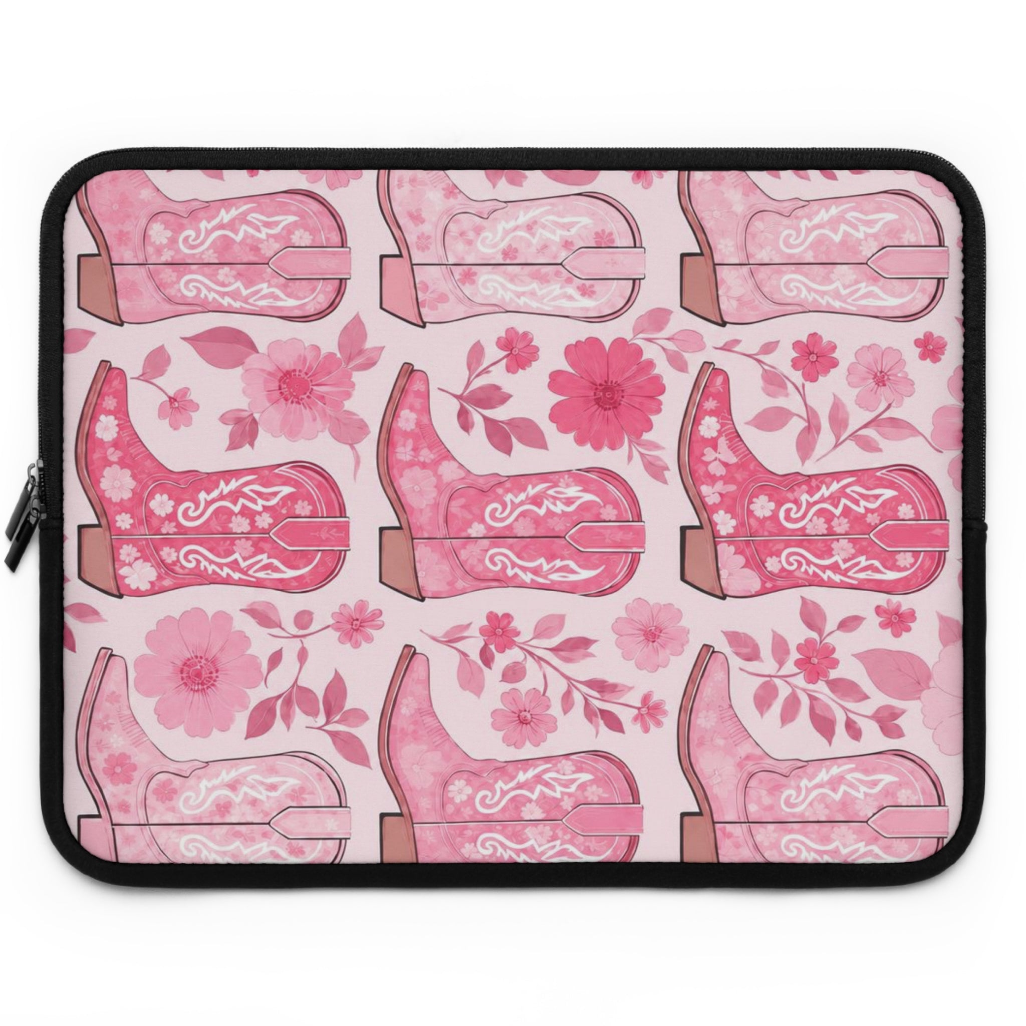 Pink Cowboy Boot Laptop Sleeve | Western Floral Tech Cover for Women