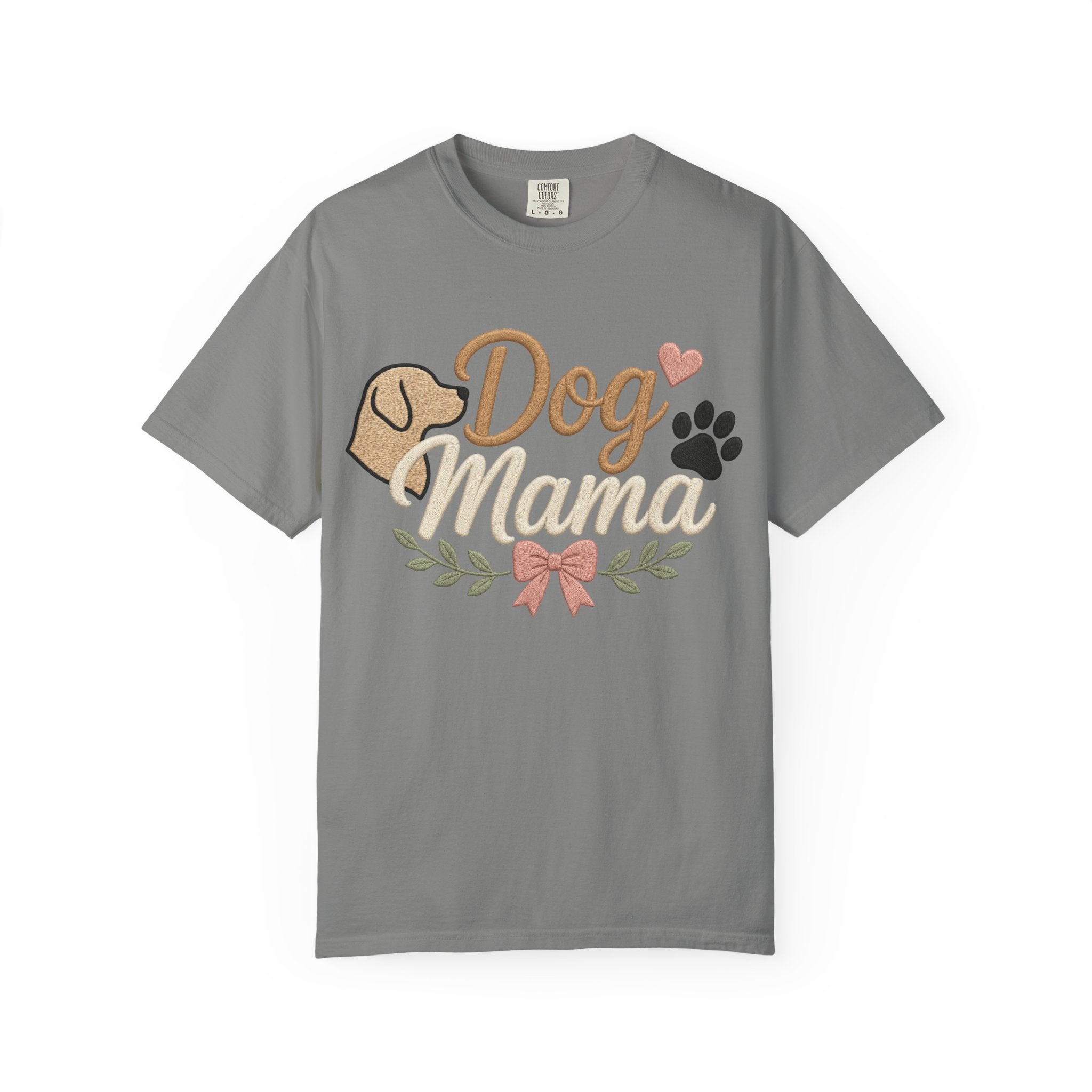 Dog Mama Paw Print embroidered patchwork T-shirt | Dog Mom Shirt