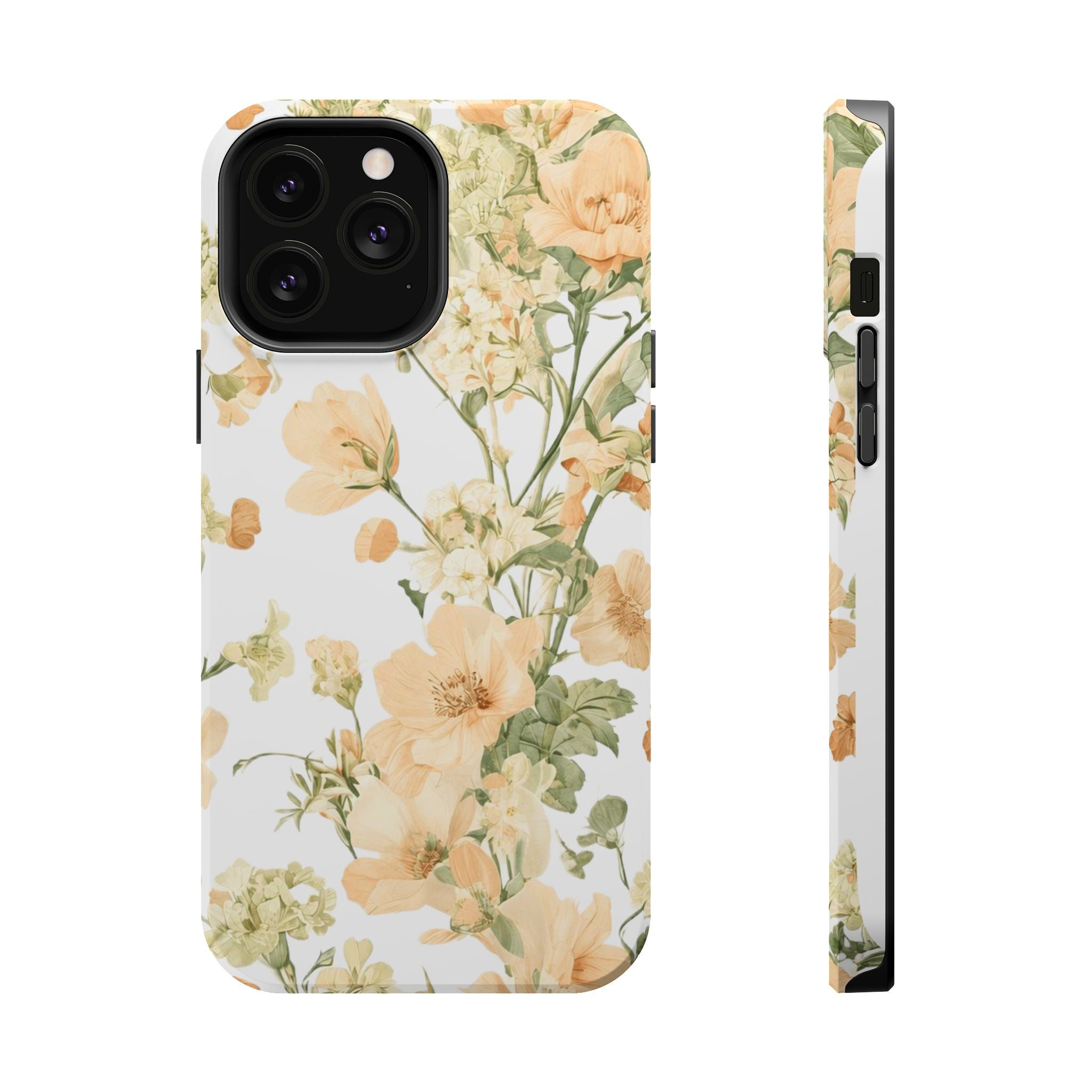 Peach Vintage Floral Phone Case — Cottagecore MagSafe Tough Cover