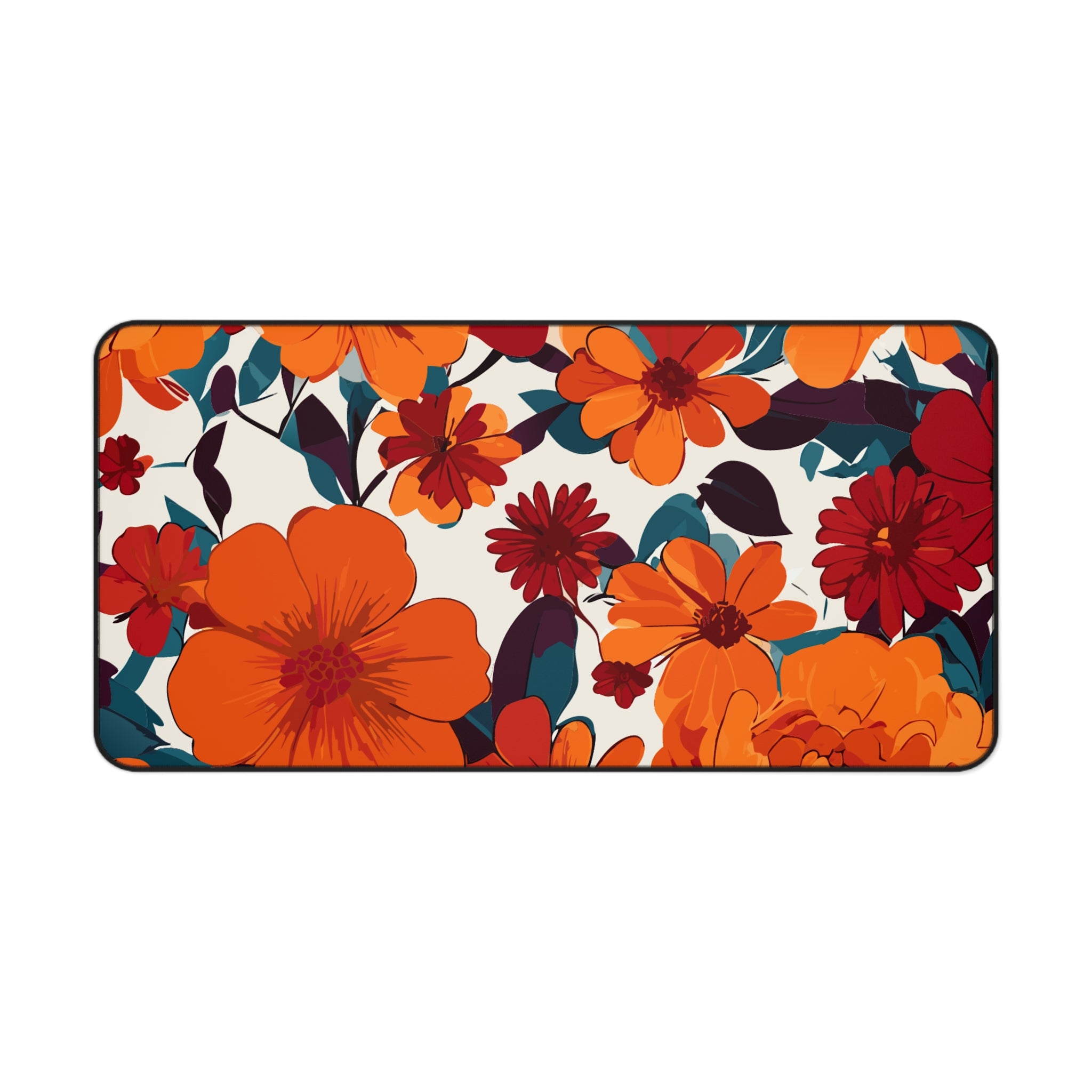 Vibrant Orange Floral Desk Mat | Retro Bloom Mouse Pad for Aesthetic Workspaces