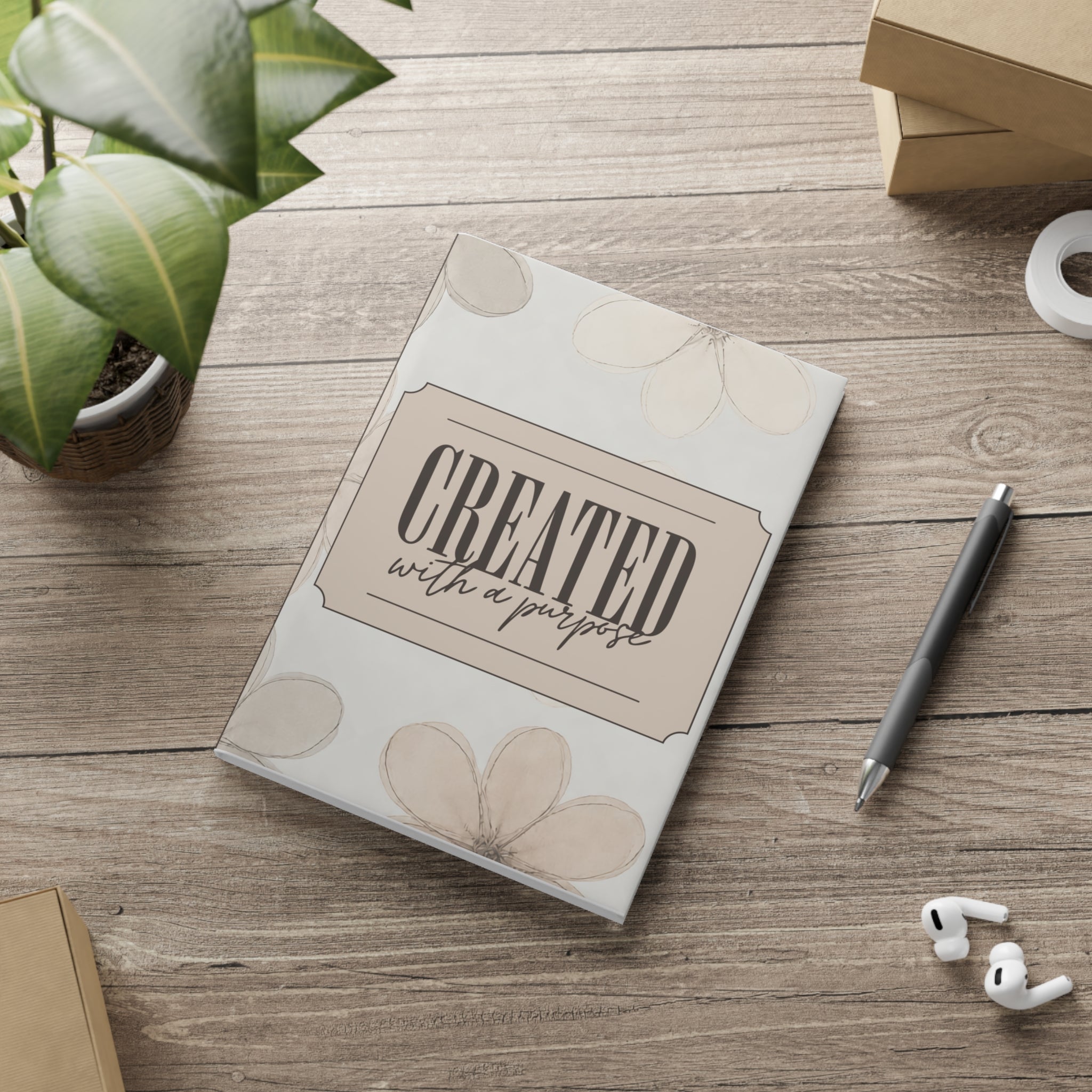 Created With a Purpose notebook | Hardcover Journal, Neutral Floral Design