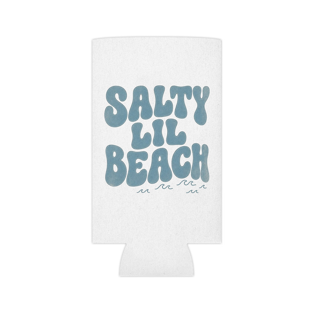 Salty Lil Beach Can Cooler | Beachy Retro Typography, Summer Barware