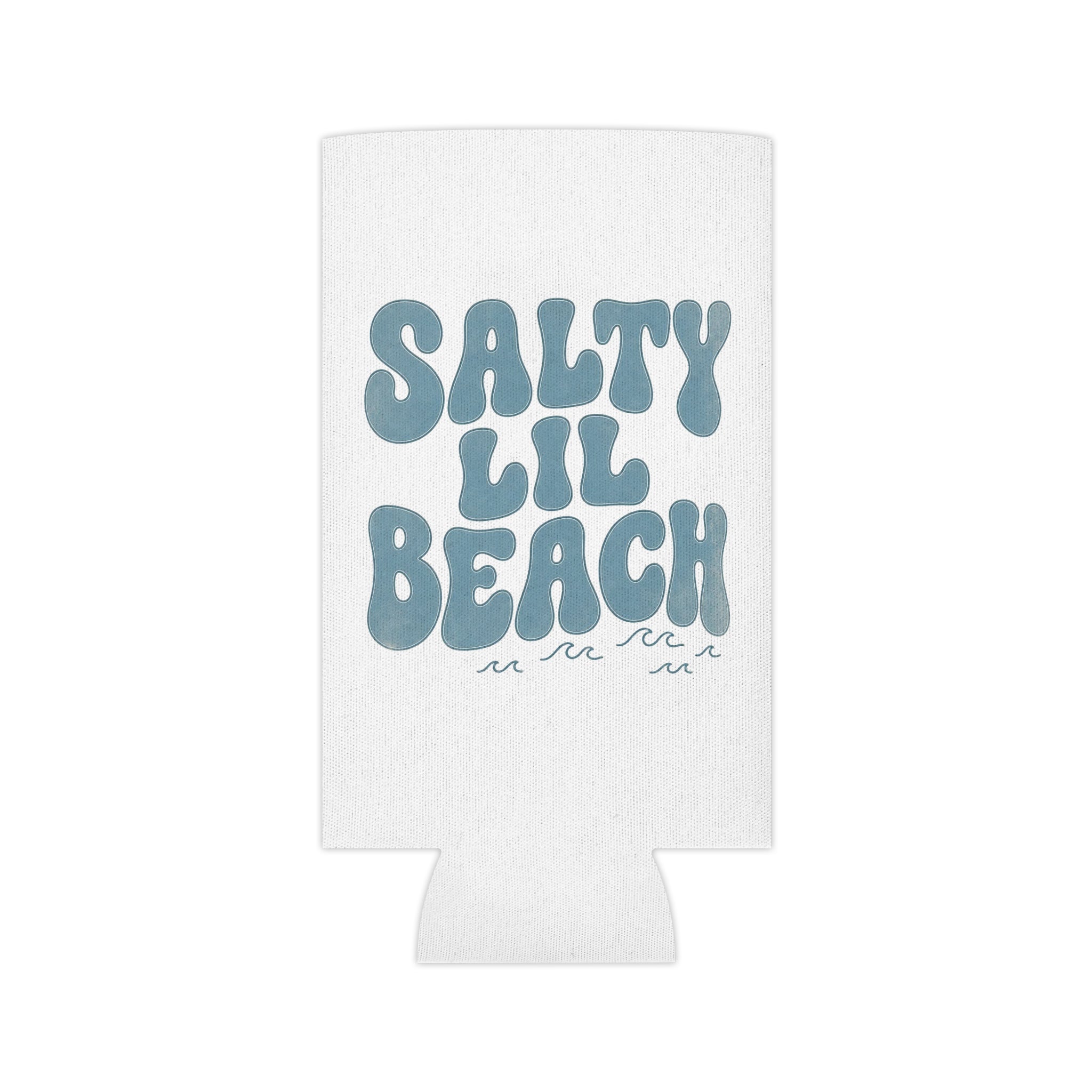 Salty Lil Beach Can Cooler | Beachy Retro Typography, Summer Barware