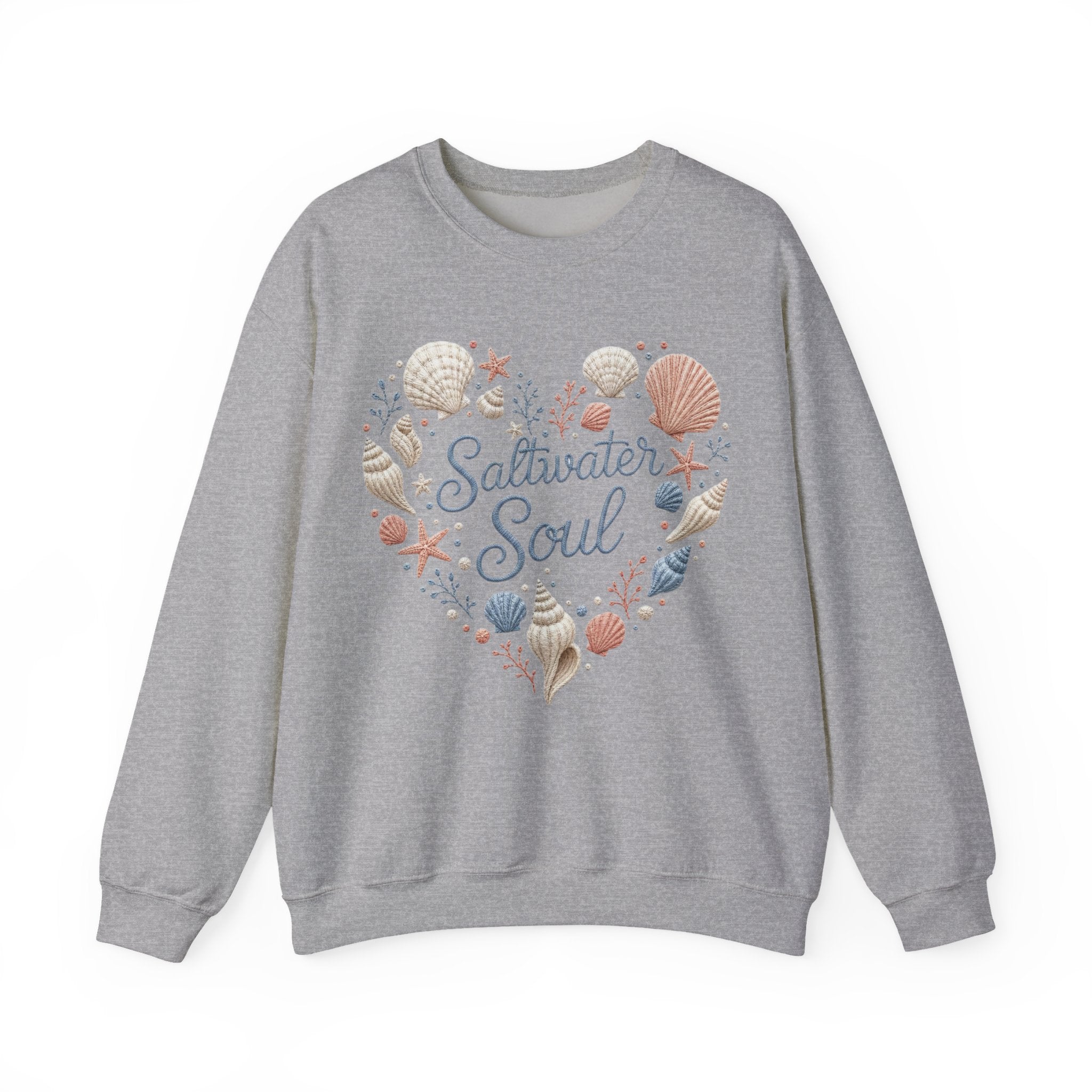 Saltwater Soul Heart Seashell Sweatshirt — Coastal Beach Shell Crewneck