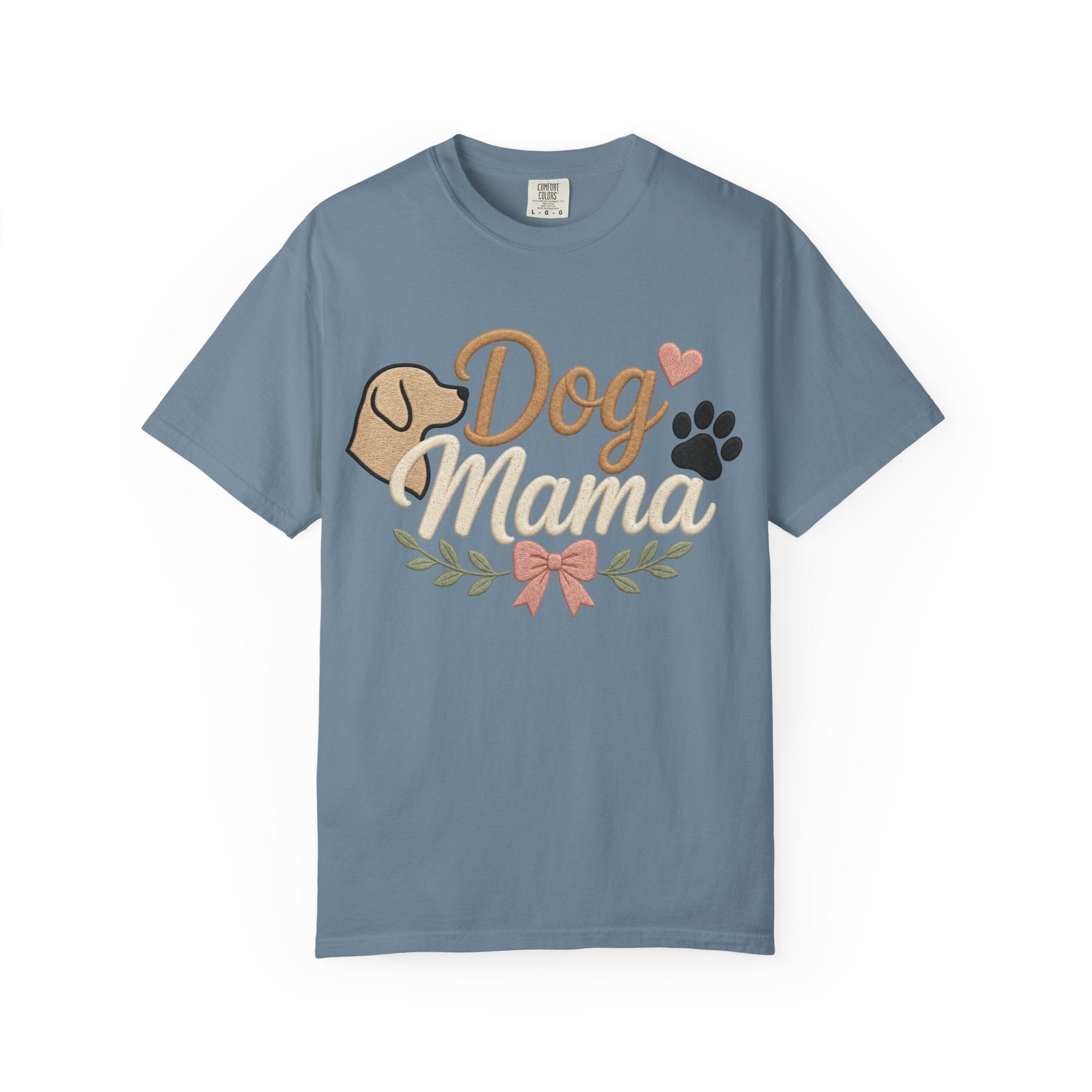 Dog Mama Paw Print embroidered patchwork T-shirt | Dog Mom Shirt