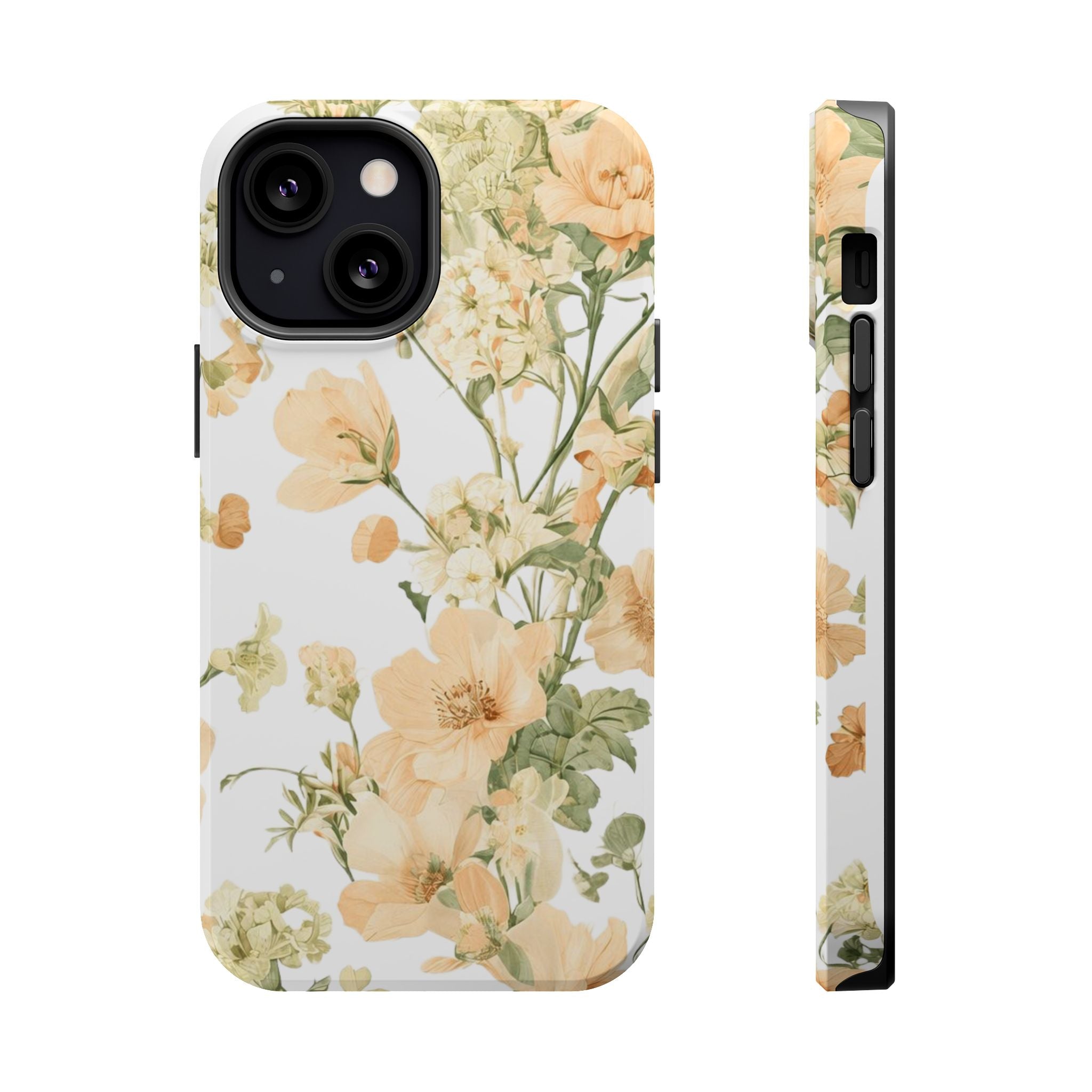 Peach Vintage Floral Phone Case — Cottagecore MagSafe Tough Cover