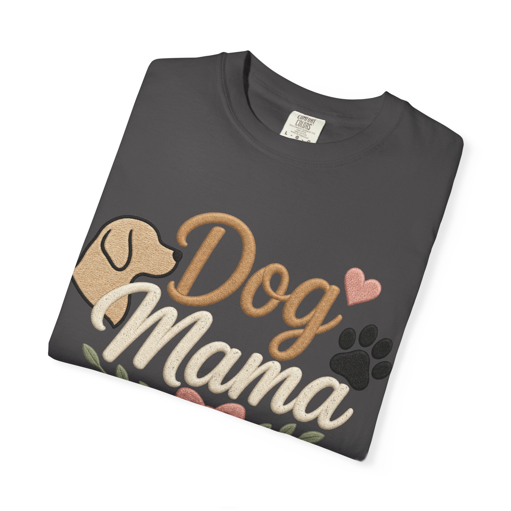Dog Mama Paw Print embroidered patchwork T-shirt | Dog Mom Shirt