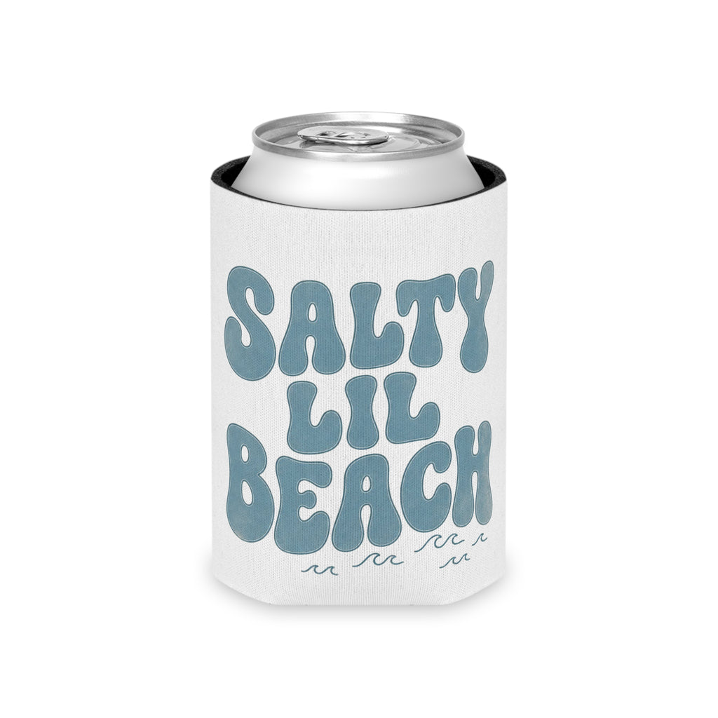 Salty Lil Beach Can Cooler | Beachy Retro Typography, Summer Barware