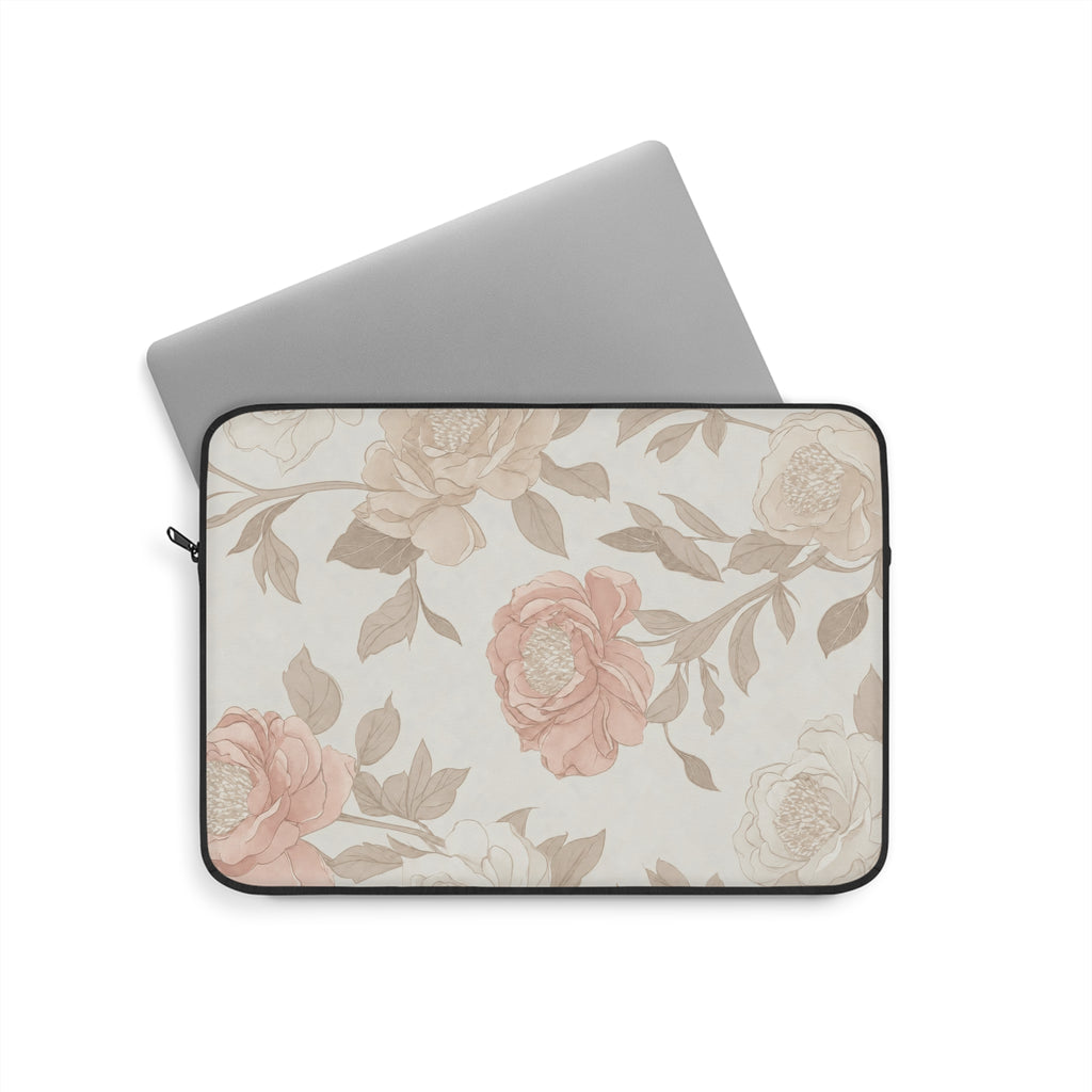 Floral Vintage Laptop Sleeve — Blush Rose Print Protective Case