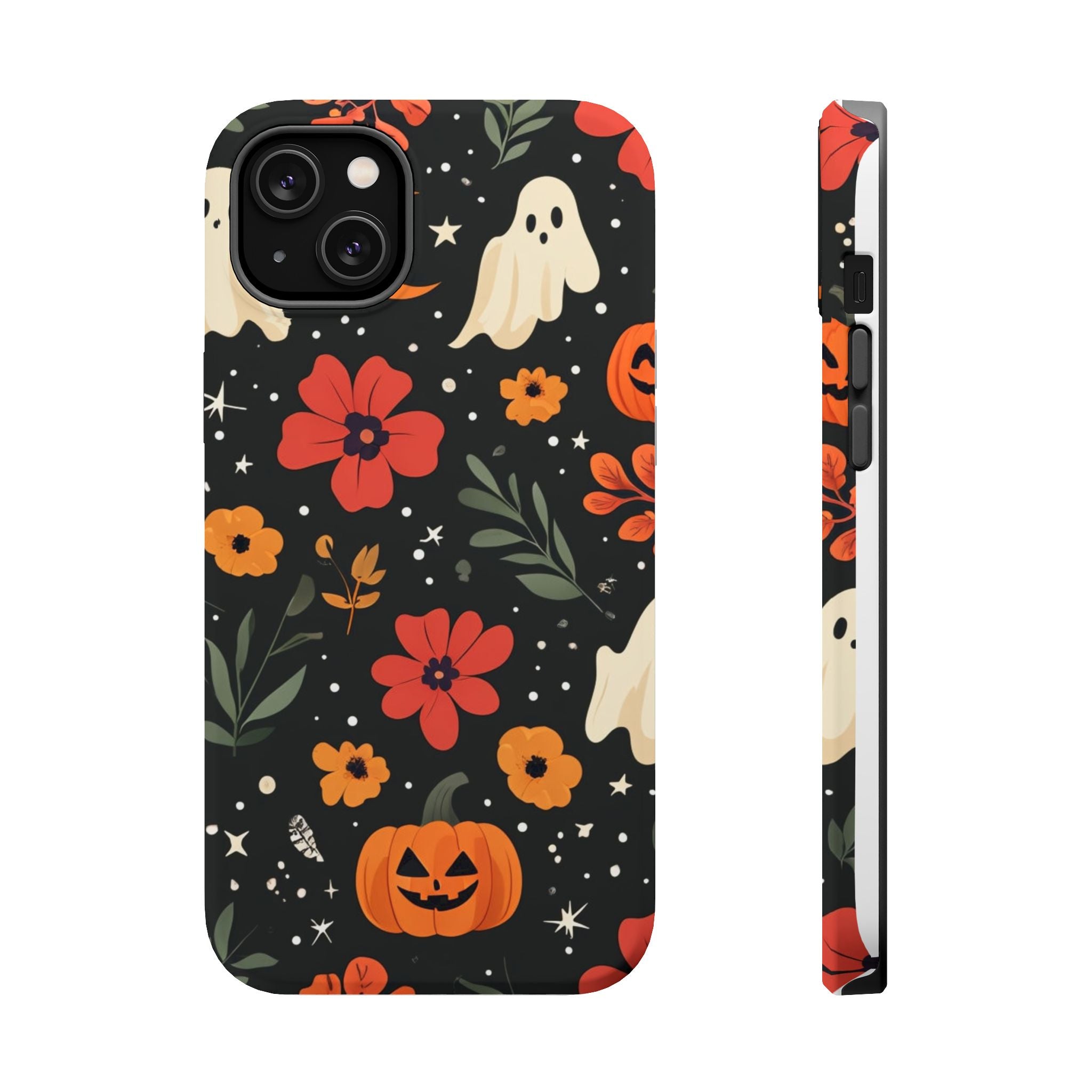 Halloween Ghost & Pumpkin Floral Phone Case — Spooky Cottagecore MagSafe Tough Cover