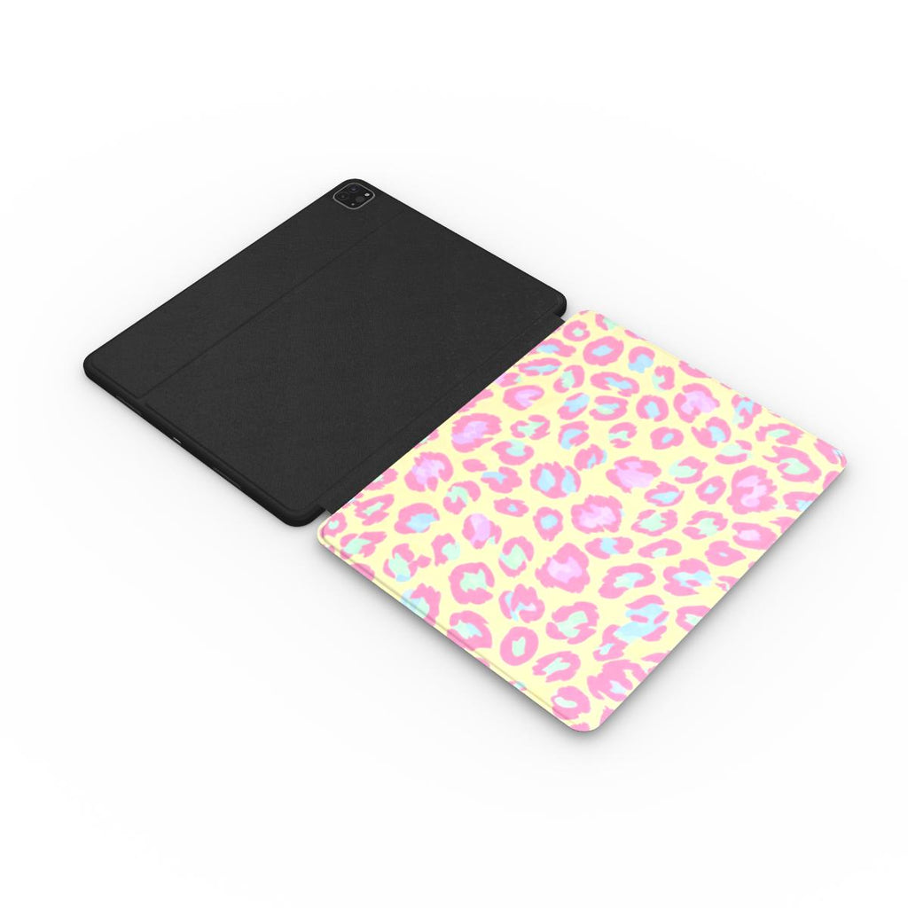 Pastel Leopard iPad Case | Pink Coral Mint Vegan Leather Cover with Pencil Slot
