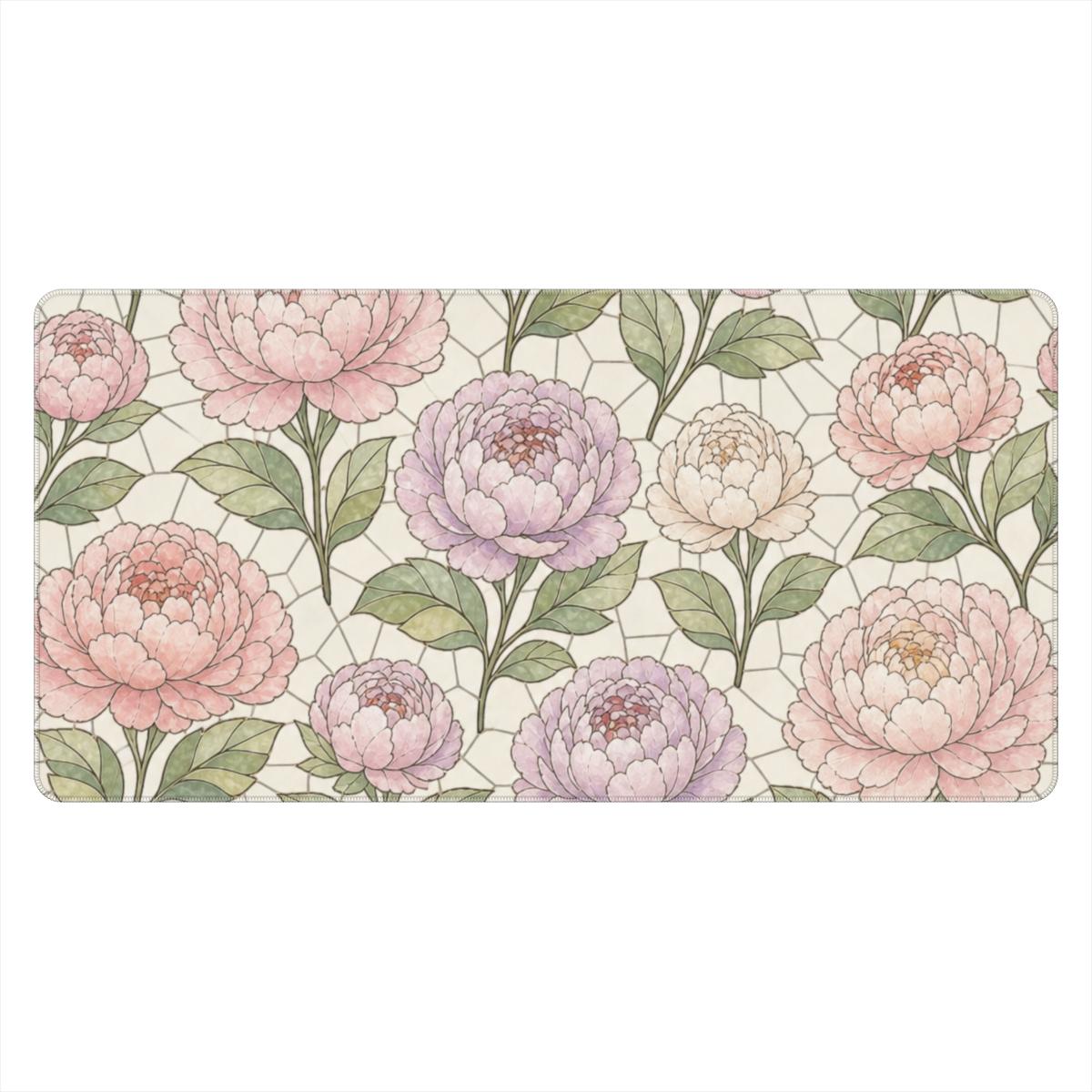 Pretty Peony Stained Glass Window Printed Desk Mat