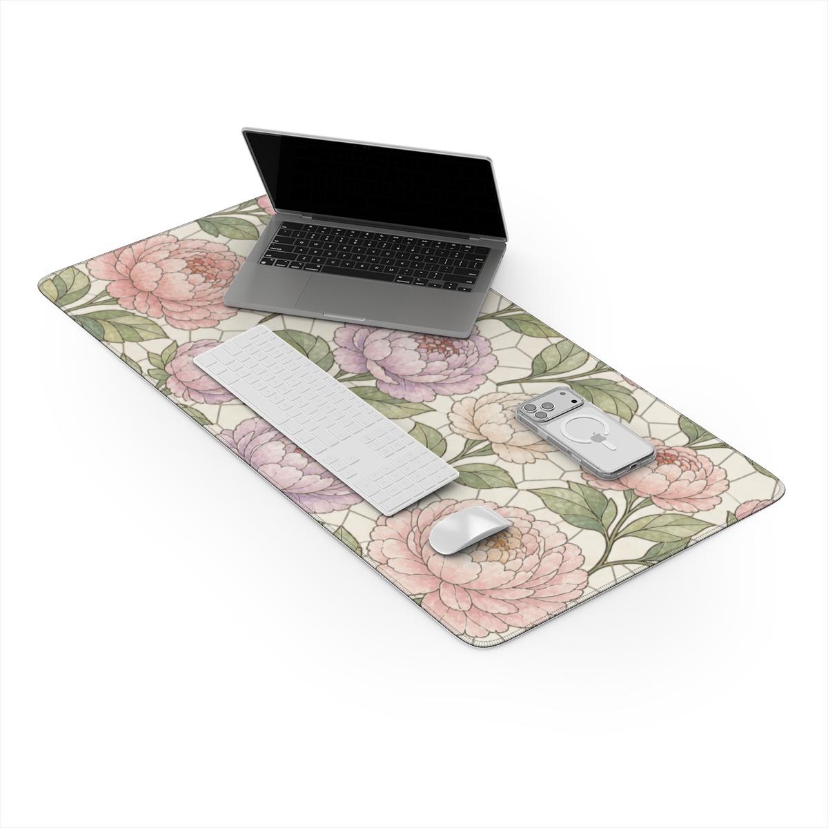 Pretty Peony Stained Glass Window Printed Desk Mat