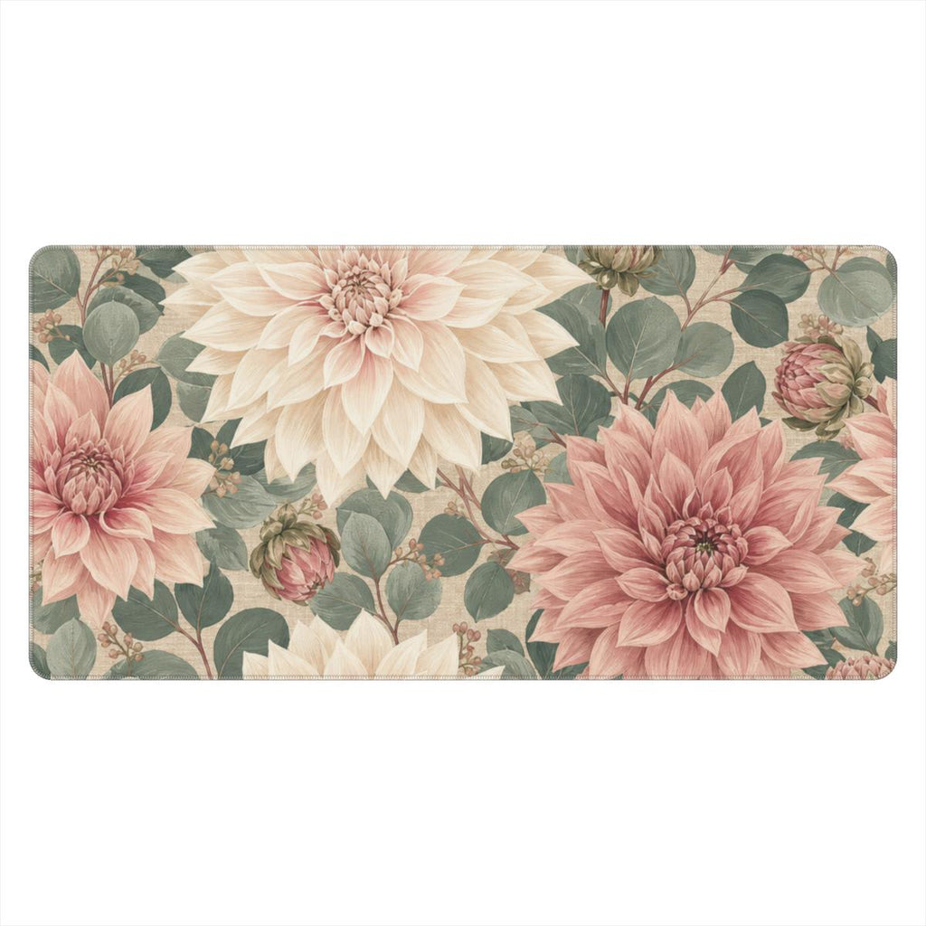 Heirloom Dahlia Garden Desk Mat — Vintage Botanical Cottagecore Office Mouse Pad