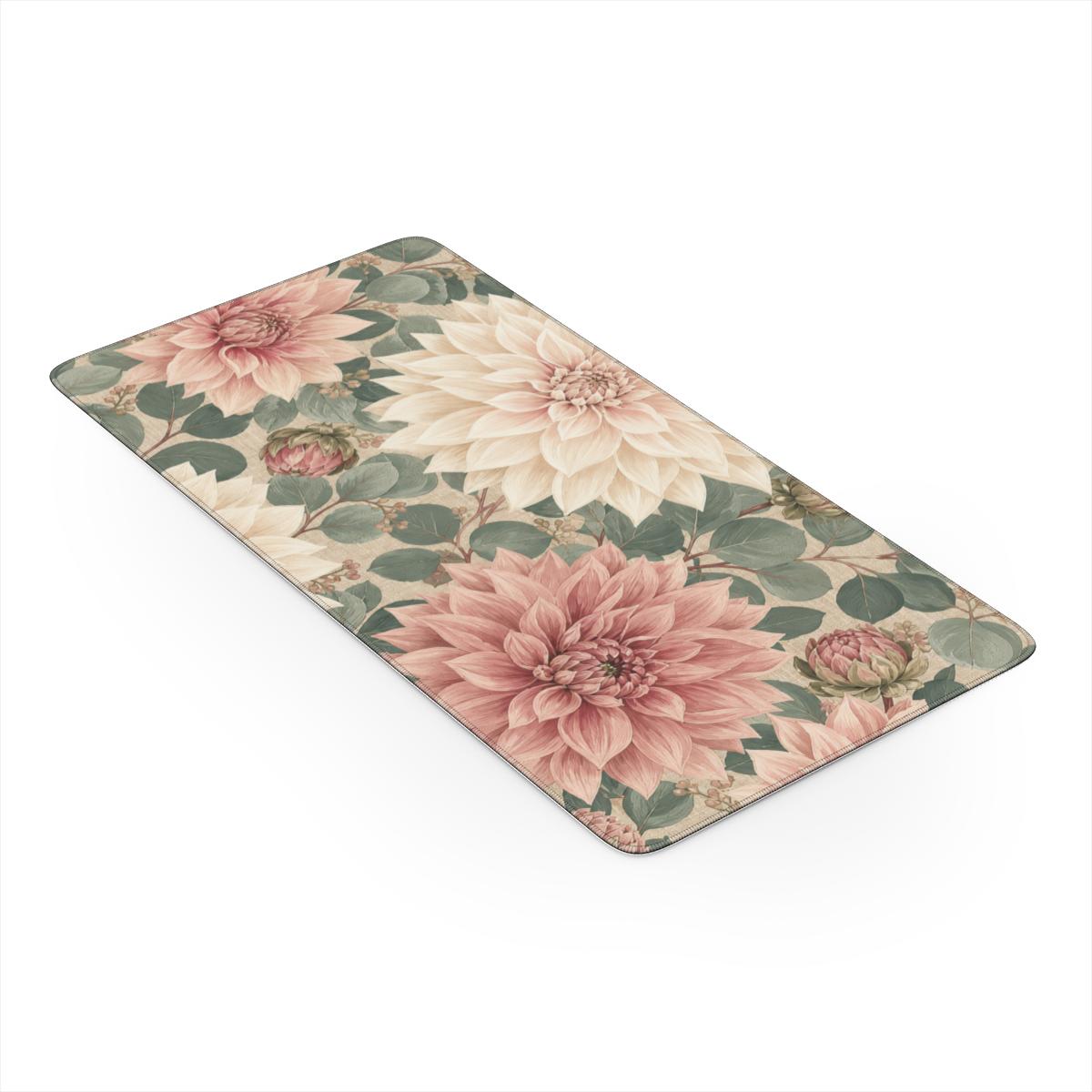 Heirloom Dahlia Garden Desk Mat — Vintage Botanical Cottagecore Office Mouse Pad