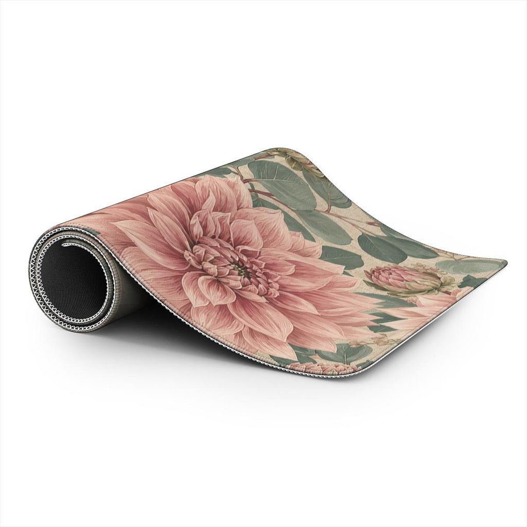Heirloom Dahlia Garden Desk Mat — Vintage Botanical Cottagecore Office Mouse Pad