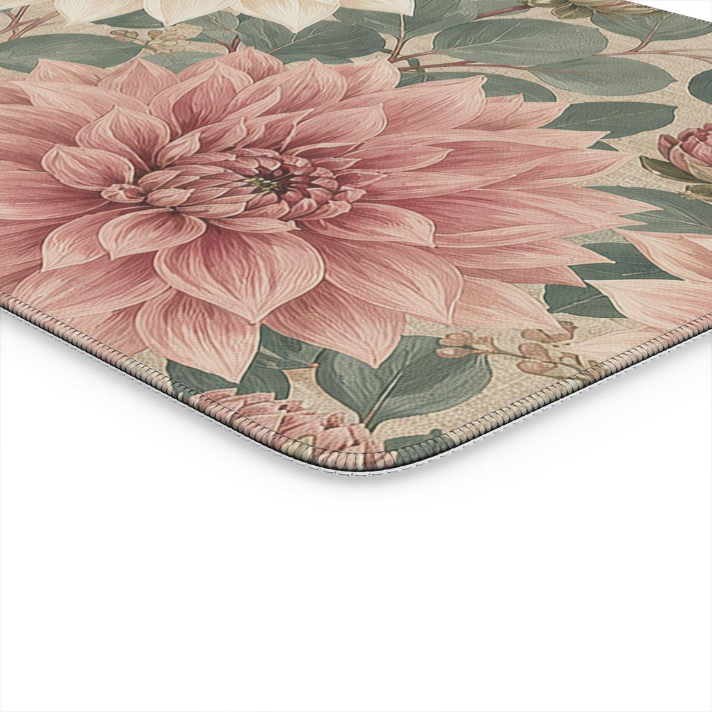 Heirloom Dahlia Garden Desk Mat — Vintage Botanical Cottagecore Office Mouse Pad