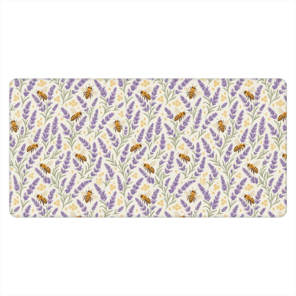 Lavender Honey Desk Mat — Watercolor Lavender & Bee Cottagecore Office Mouse Pad