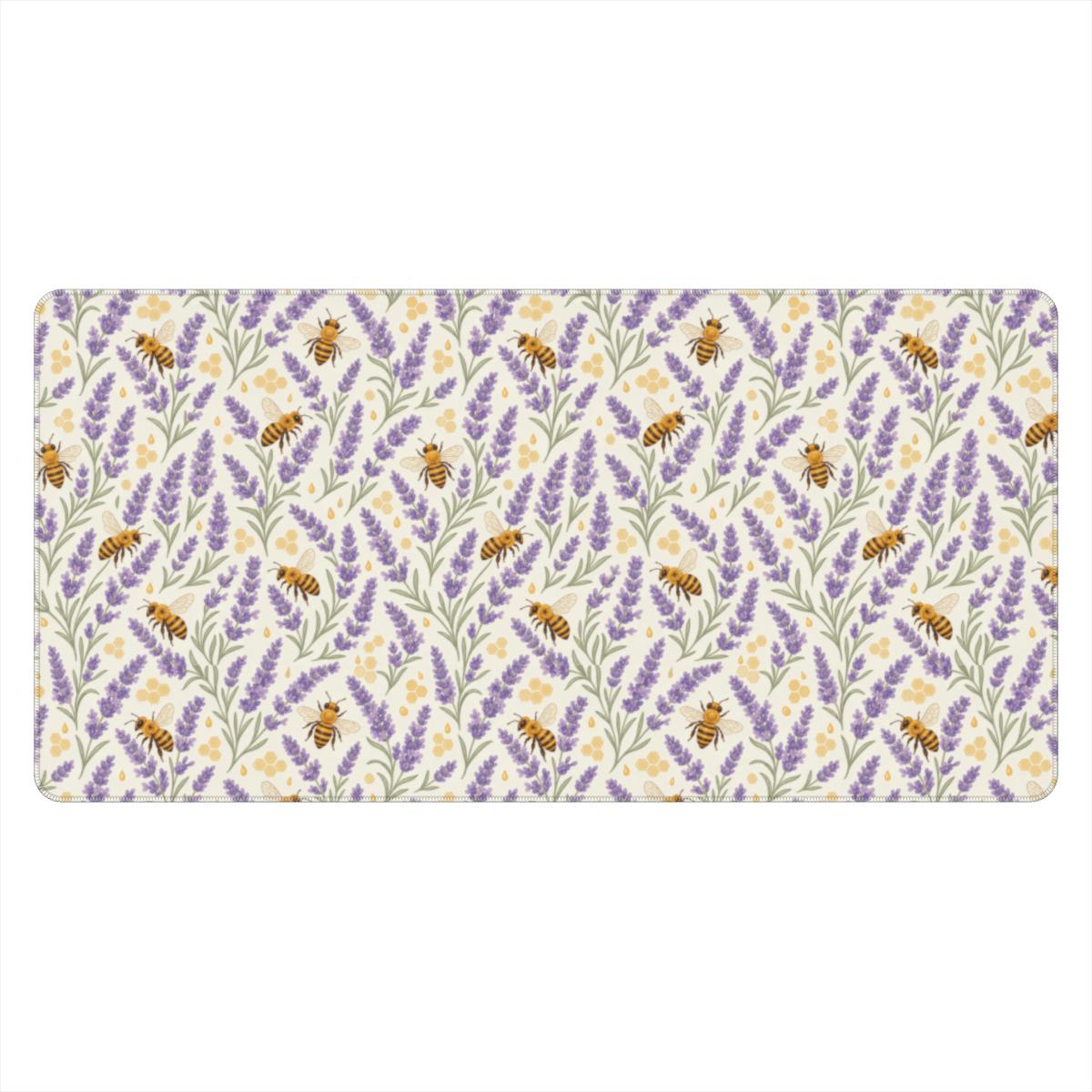 Lavender Honey Desk Mat — Watercolor Lavender & Bee Cottagecore Office Mouse Pad
