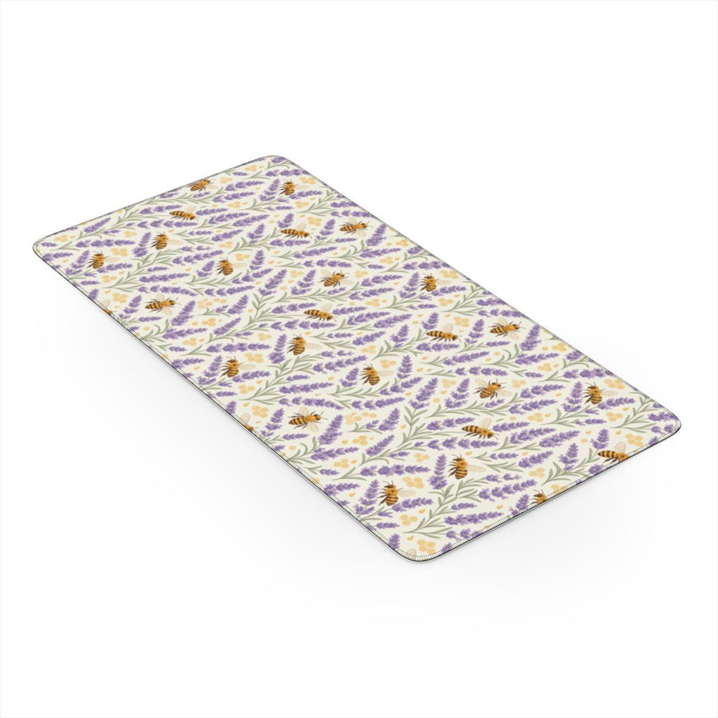 Lavender Honey Desk Mat — Watercolor Lavender & Bee Cottagecore Office Mouse Pad