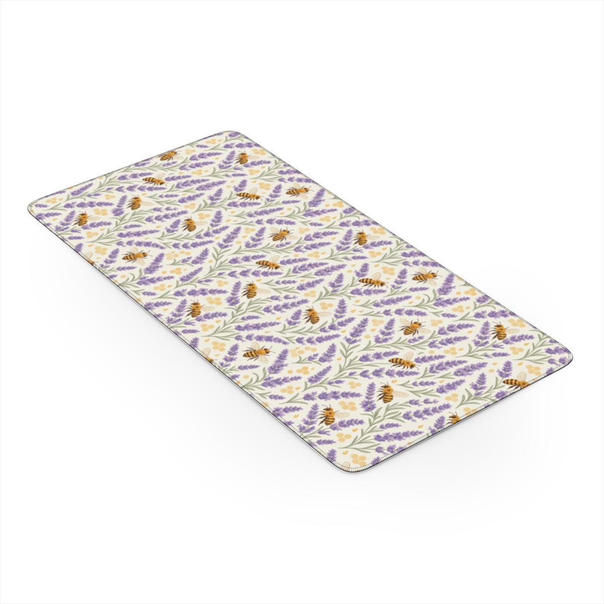 Lavender Honey Desk Mat — Watercolor Lavender & Bee Cottagecore Office Mouse Pad