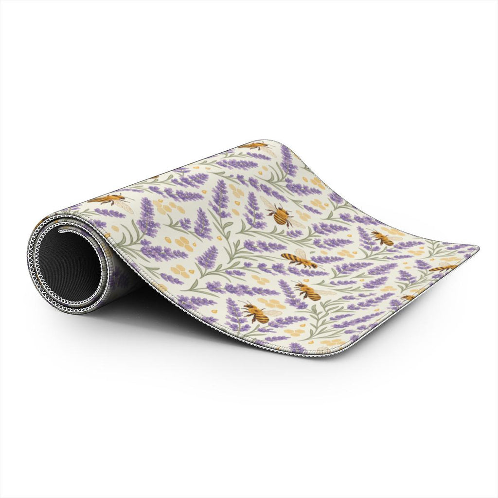 Lavender Honey Desk Mat — Watercolor Lavender & Bee Cottagecore Office Mouse Pad