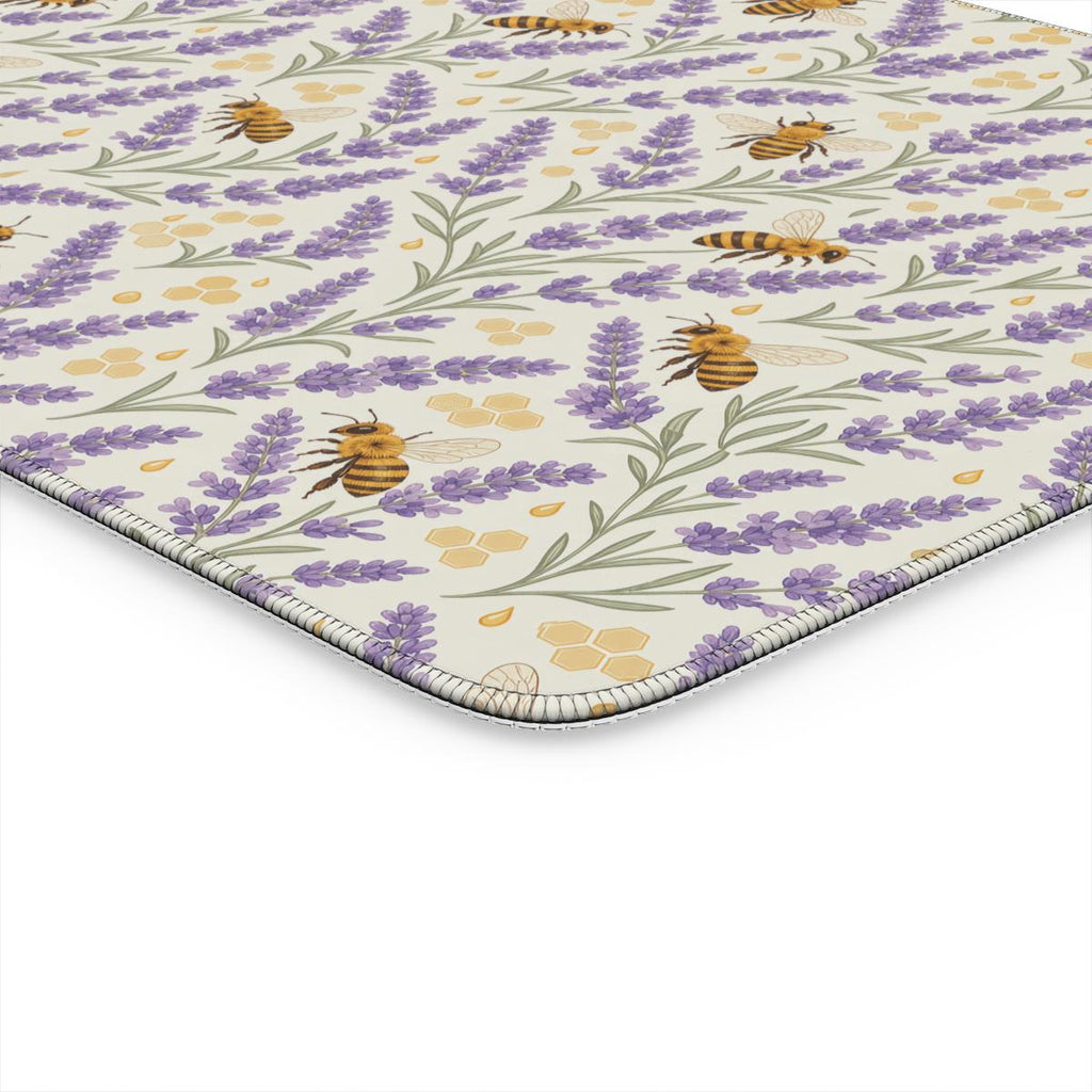 Lavender Honey Desk Mat — Watercolor Lavender & Bee Cottagecore Office Mouse Pad