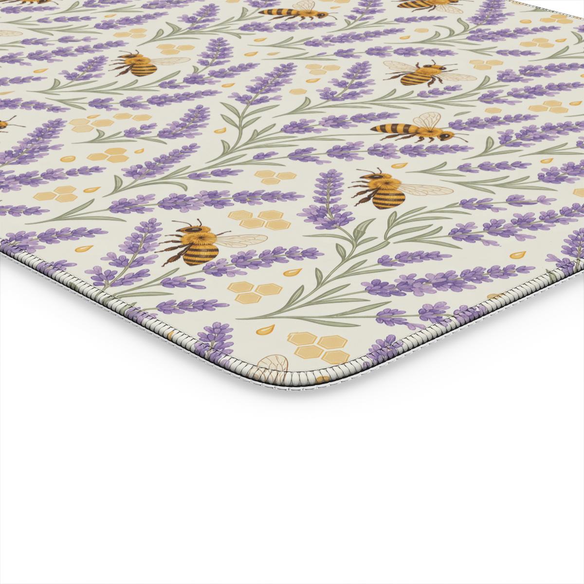 Lavender Honey Desk Mat — Watercolor Lavender & Bee Cottagecore Office Mouse Pad