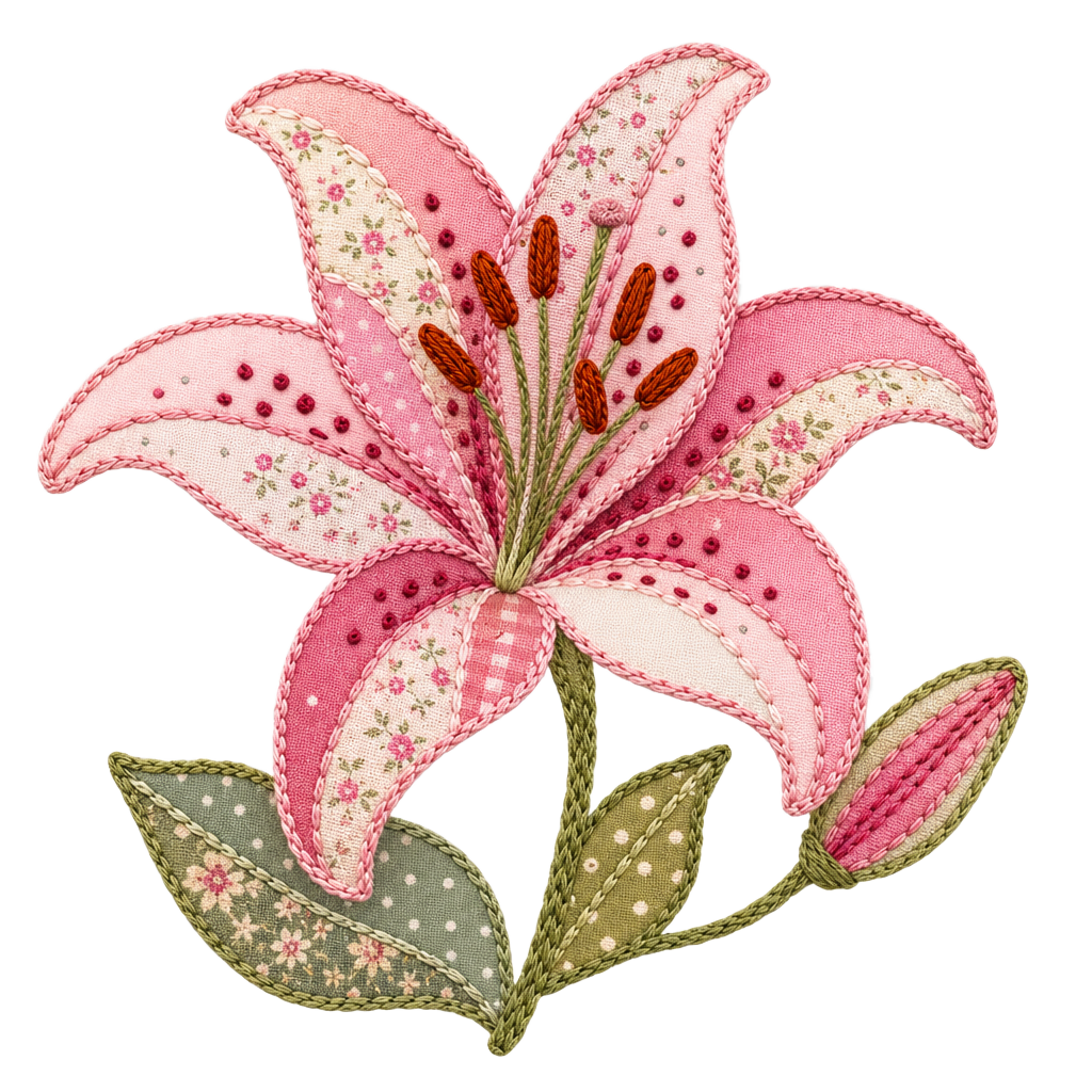 Embroidered Lily Flower PNG Bundle – Cottagecore Floral Digital Download Set