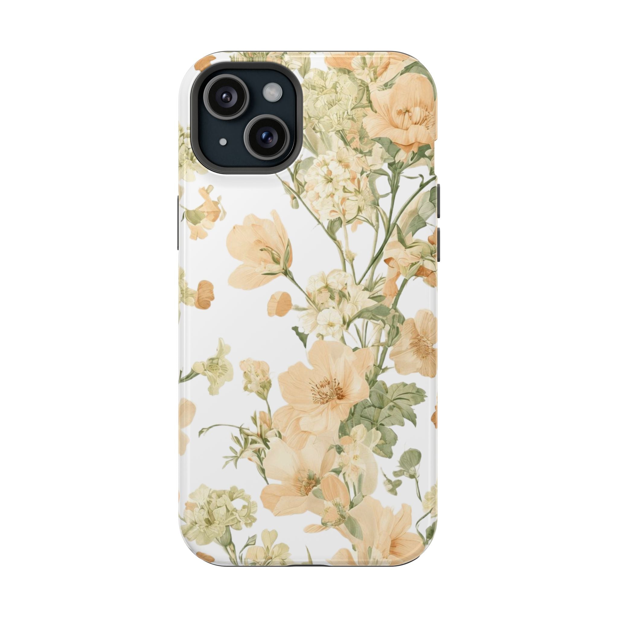 Peach Vintage Floral Phone Case — Cottagecore MagSafe Tough Cover
