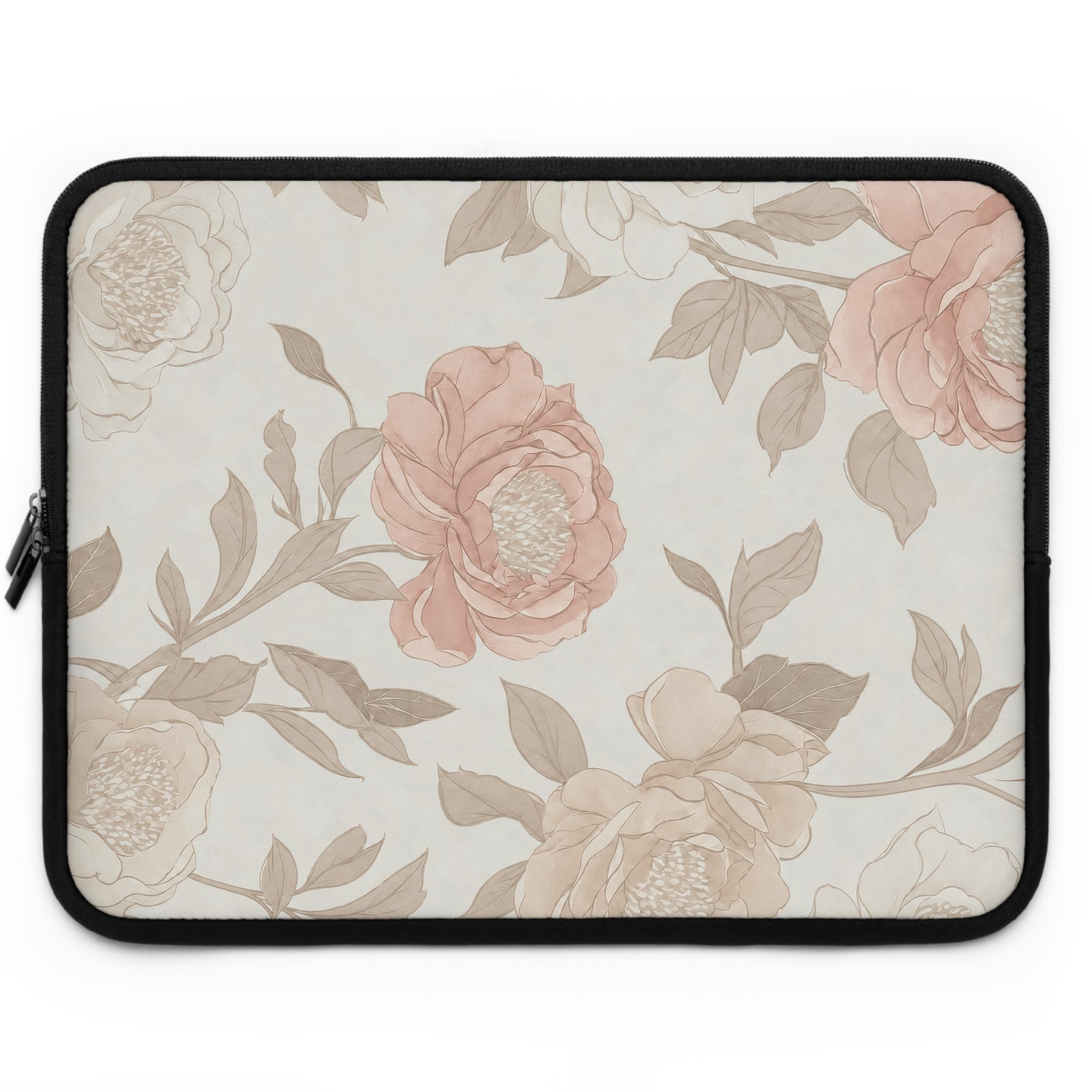 Blush Rose Peony Laptop Sleeve | Neutral Watercolor Floral Tech Cover