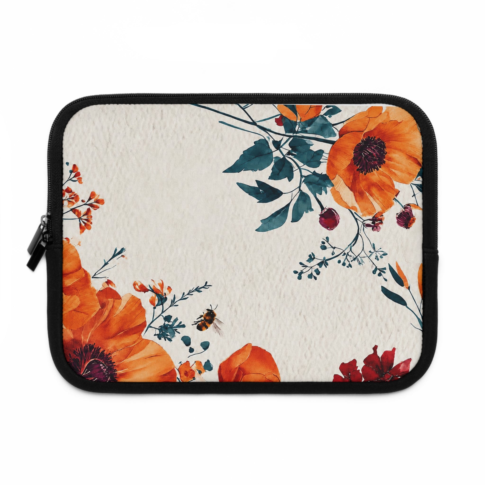 Orange Poppy Laptop Sleeve | Vibrant Watercolor Botanical Tech Cover