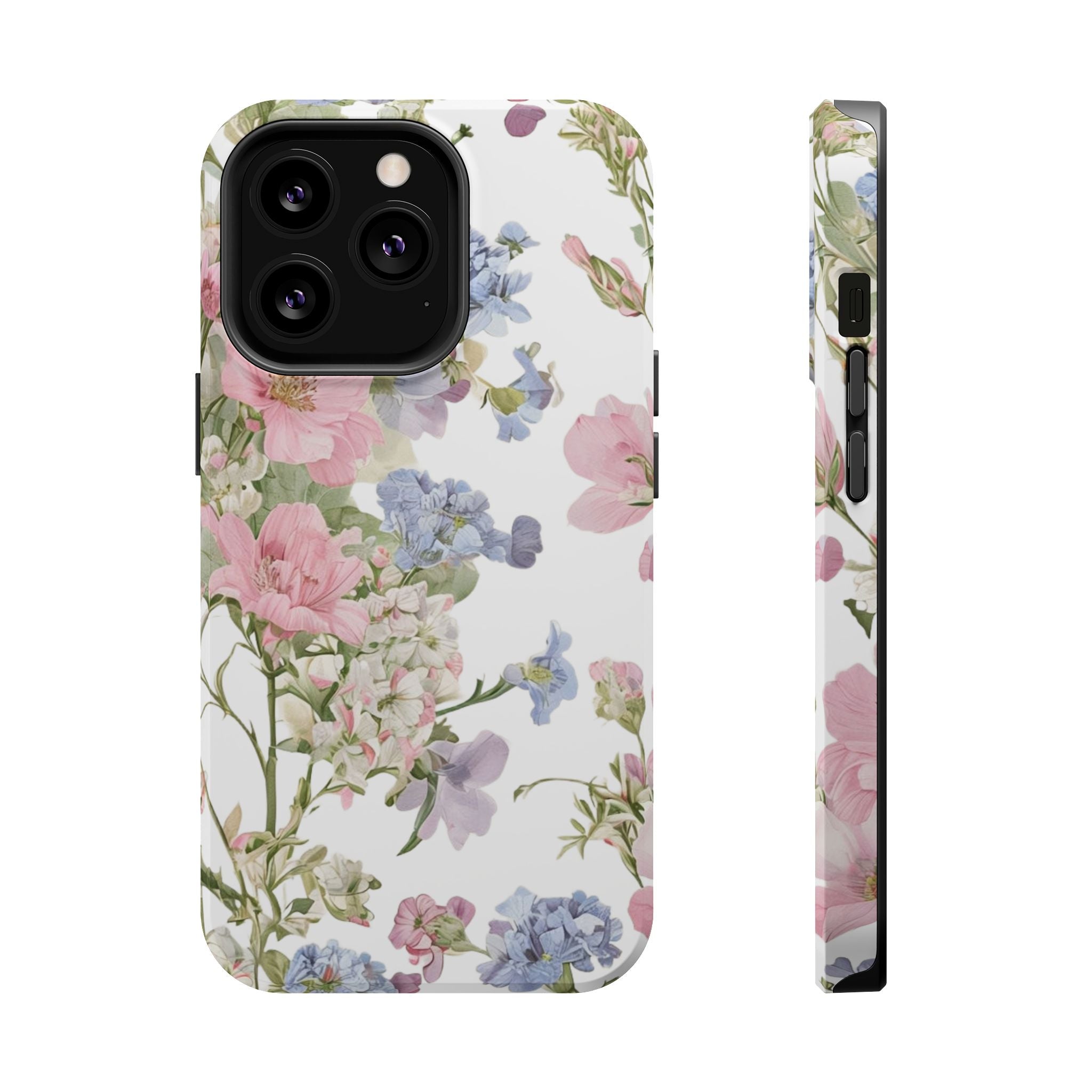 Pink & Blue Wildflower Phone Case — Vintage Cottagecore MagSafe Tough Cover
