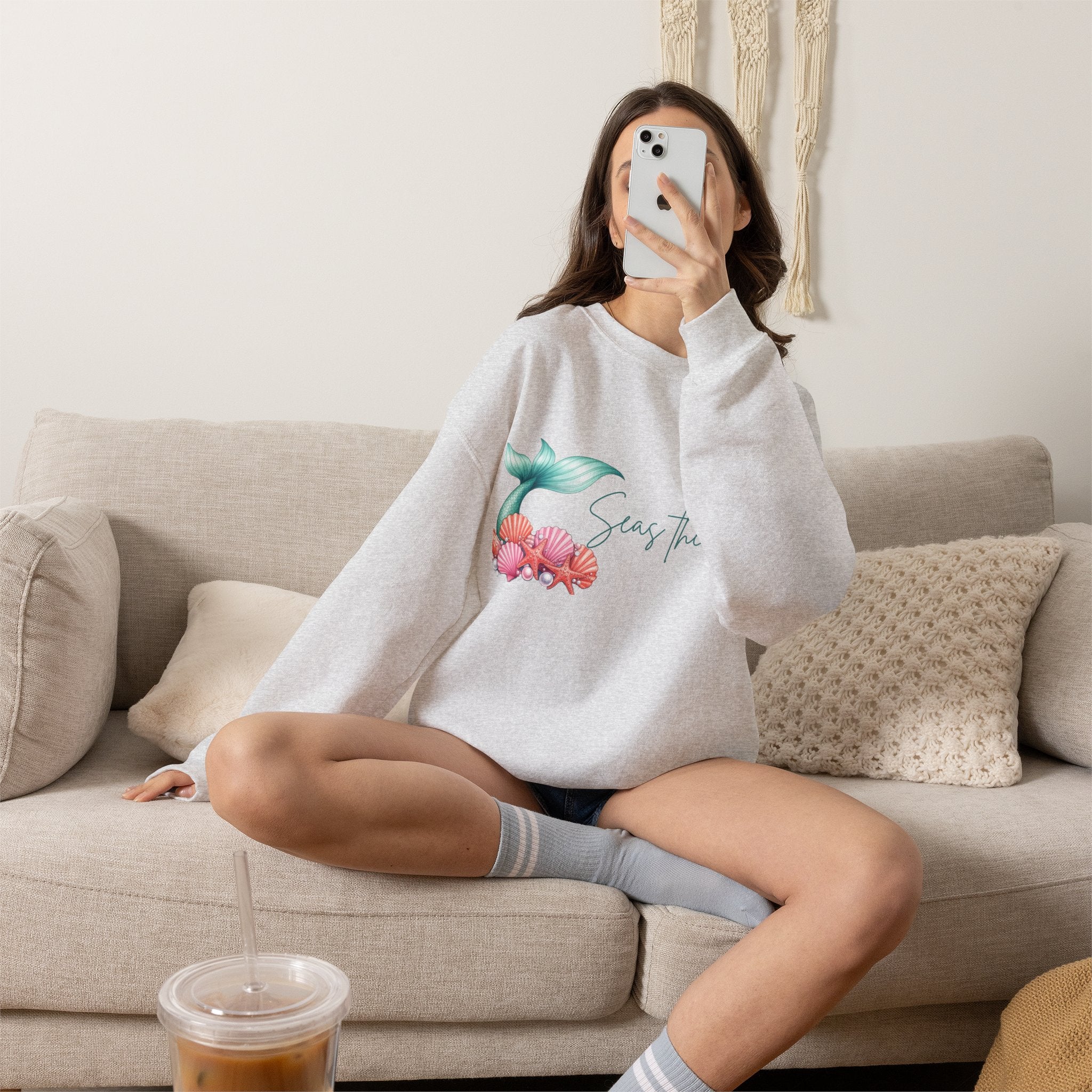 Seas the Day Mermaid Tail Sweatshirt — Coastal Beach Vibes with Seashells