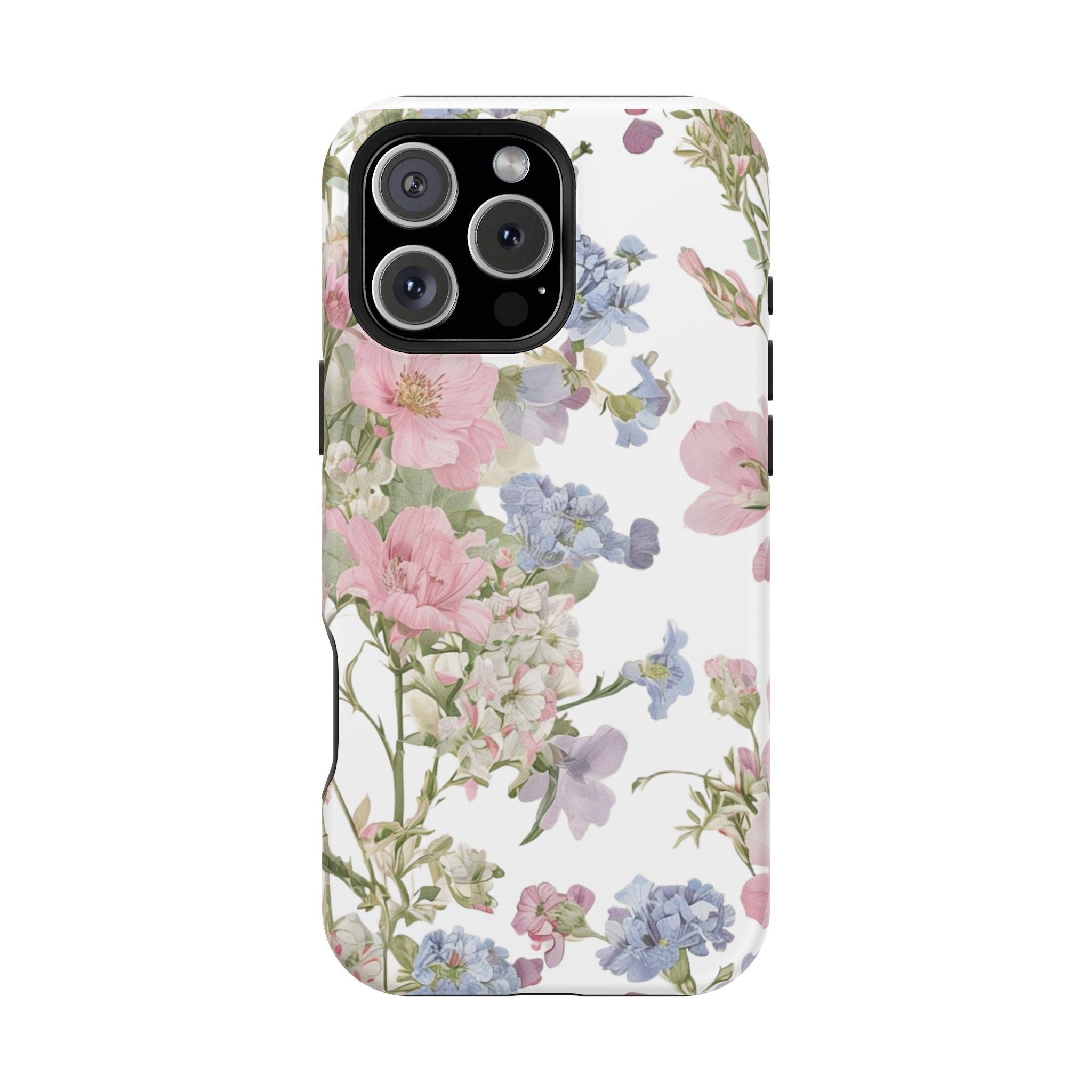 Pink & Blue Wildflower Phone Case — Vintage Cottagecore MagSafe Tough Cover
