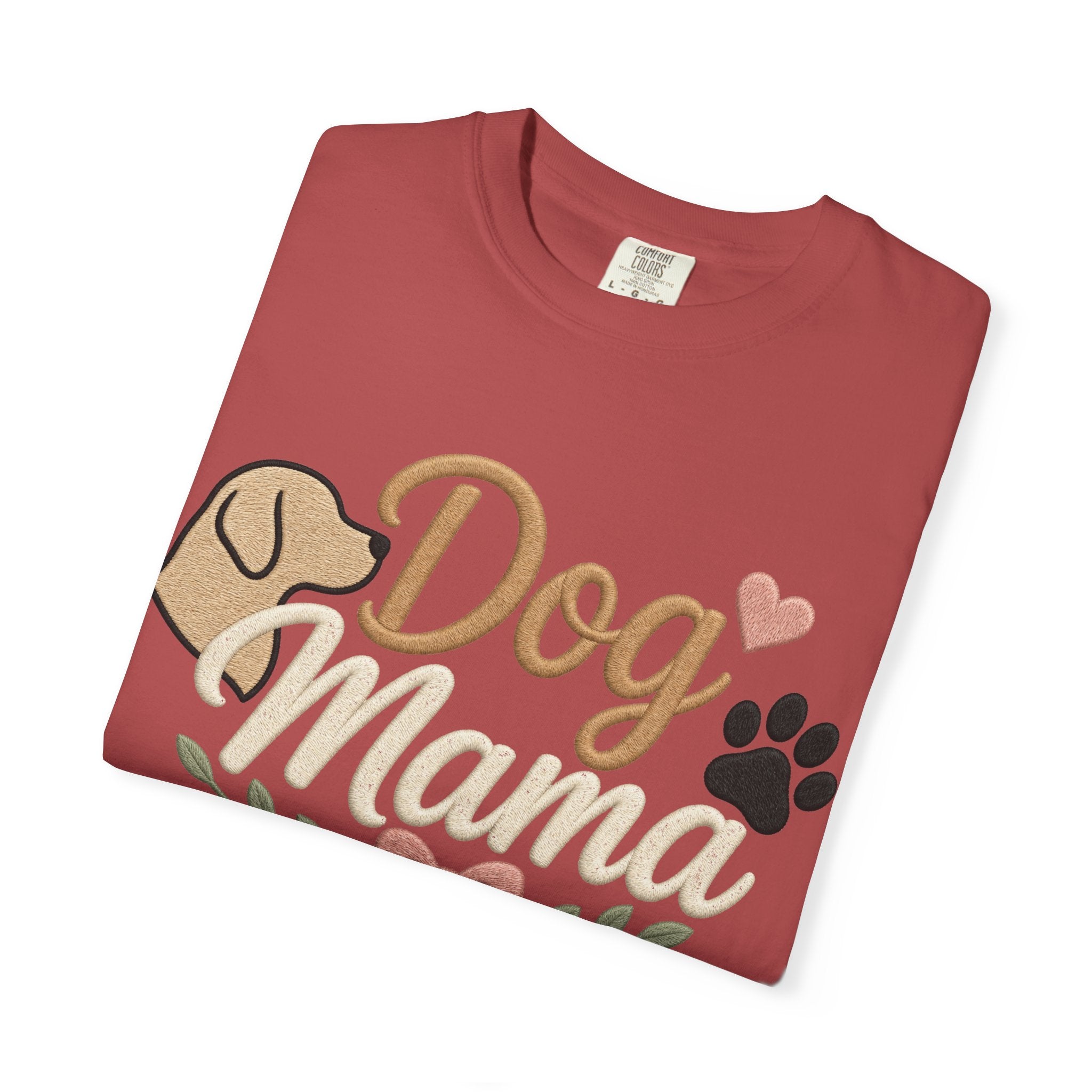 Dog Mama Paw Print embroidered patchwork T-shirt | Dog Mom Shirt
