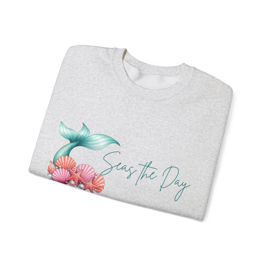 Seas the Day Mermaid Tail Sweatshirt — Coastal Beach Vibes with Seashells