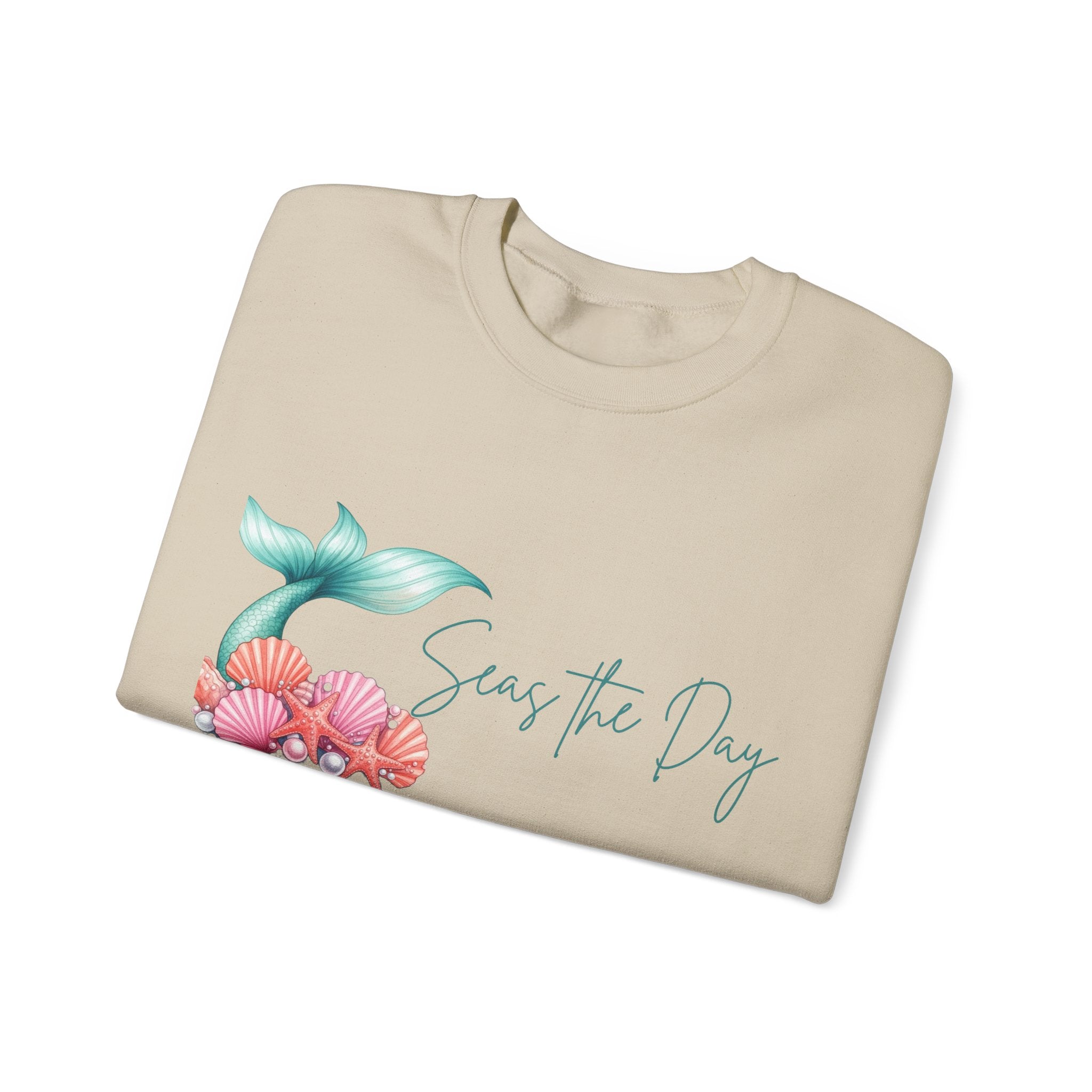 Seas the Day Mermaid Tail Sweatshirt — Coastal Beach Vibes with Seashells