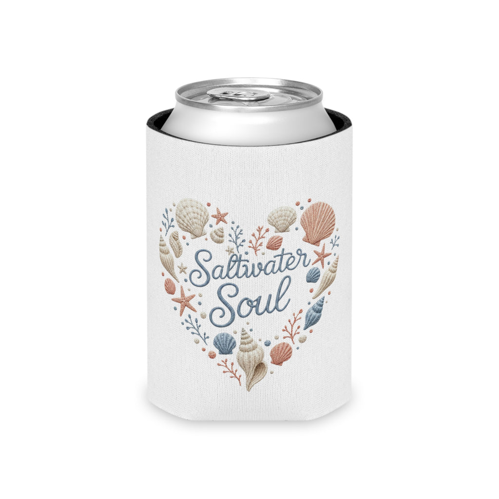 Saltwater Soul Can Cooler | Beach Shell Heart Design