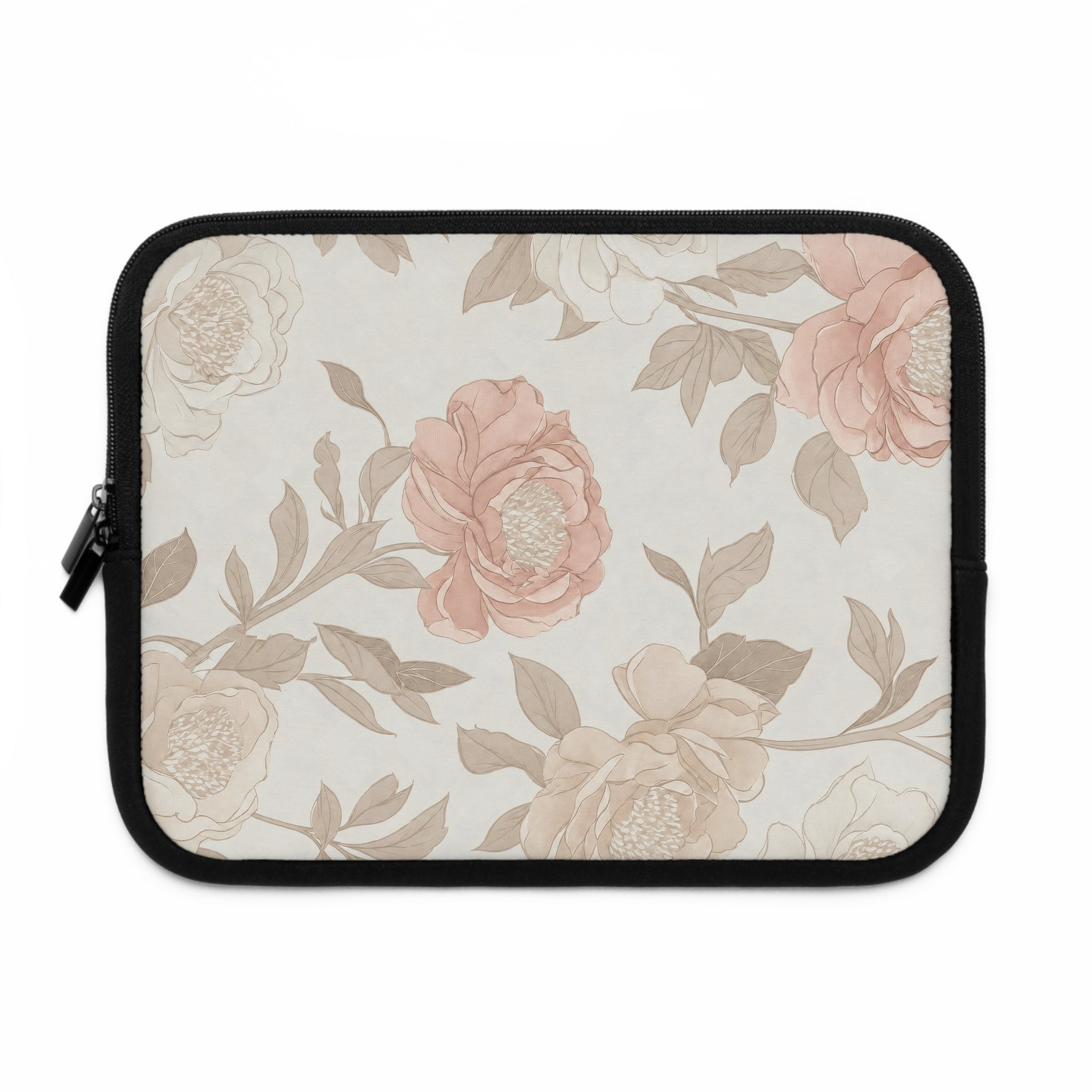 Blush Rose Peony Laptop Sleeve | Neutral Watercolor Floral Tech Cover