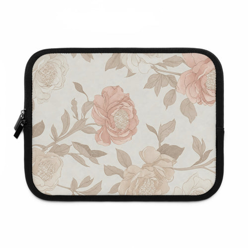 Blush Rose Peony Laptop Sleeve | Neutral Watercolor Floral Tech Cover
