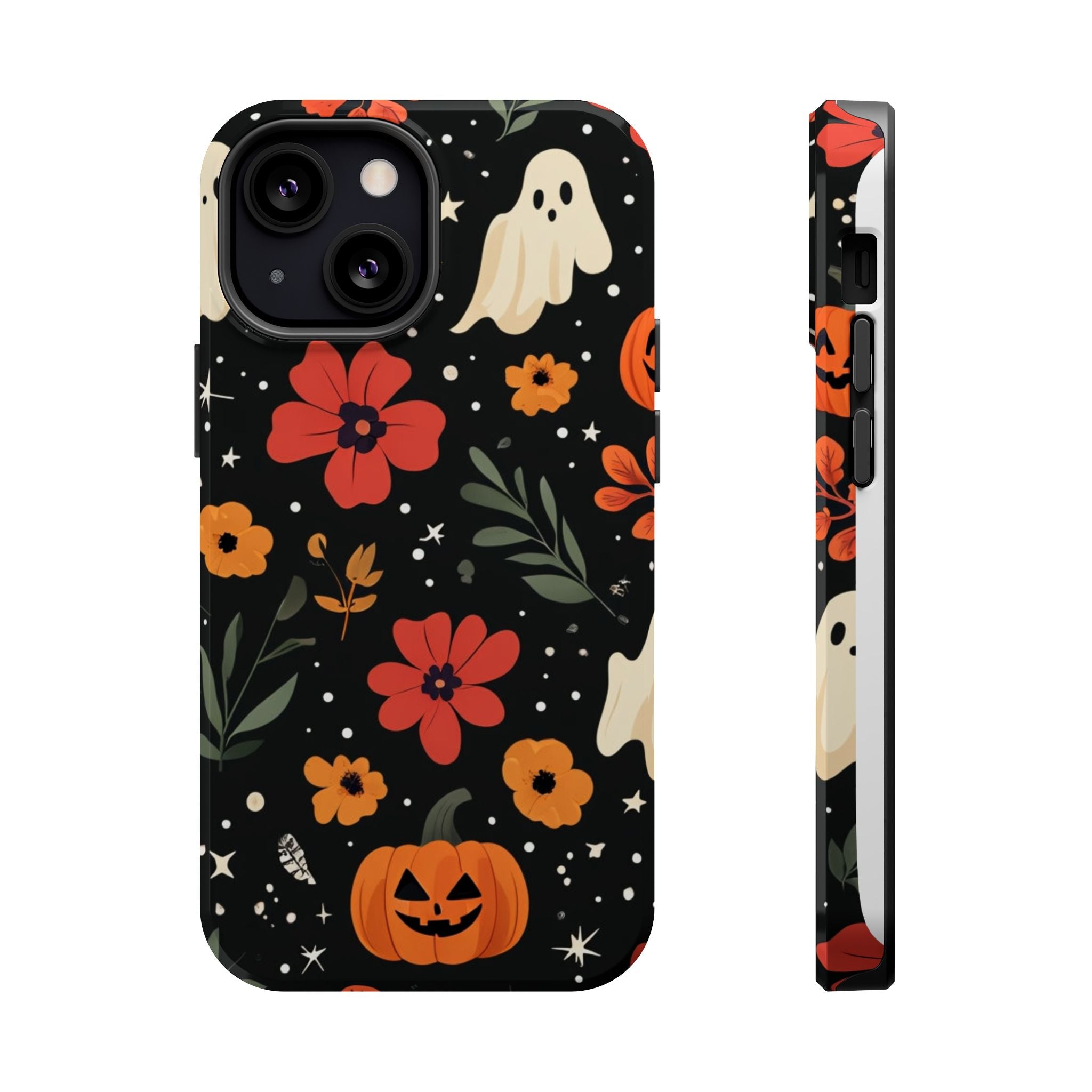 Halloween Ghost & Pumpkin Floral Phone Case — Spooky Cottagecore MagSafe Tough Cover