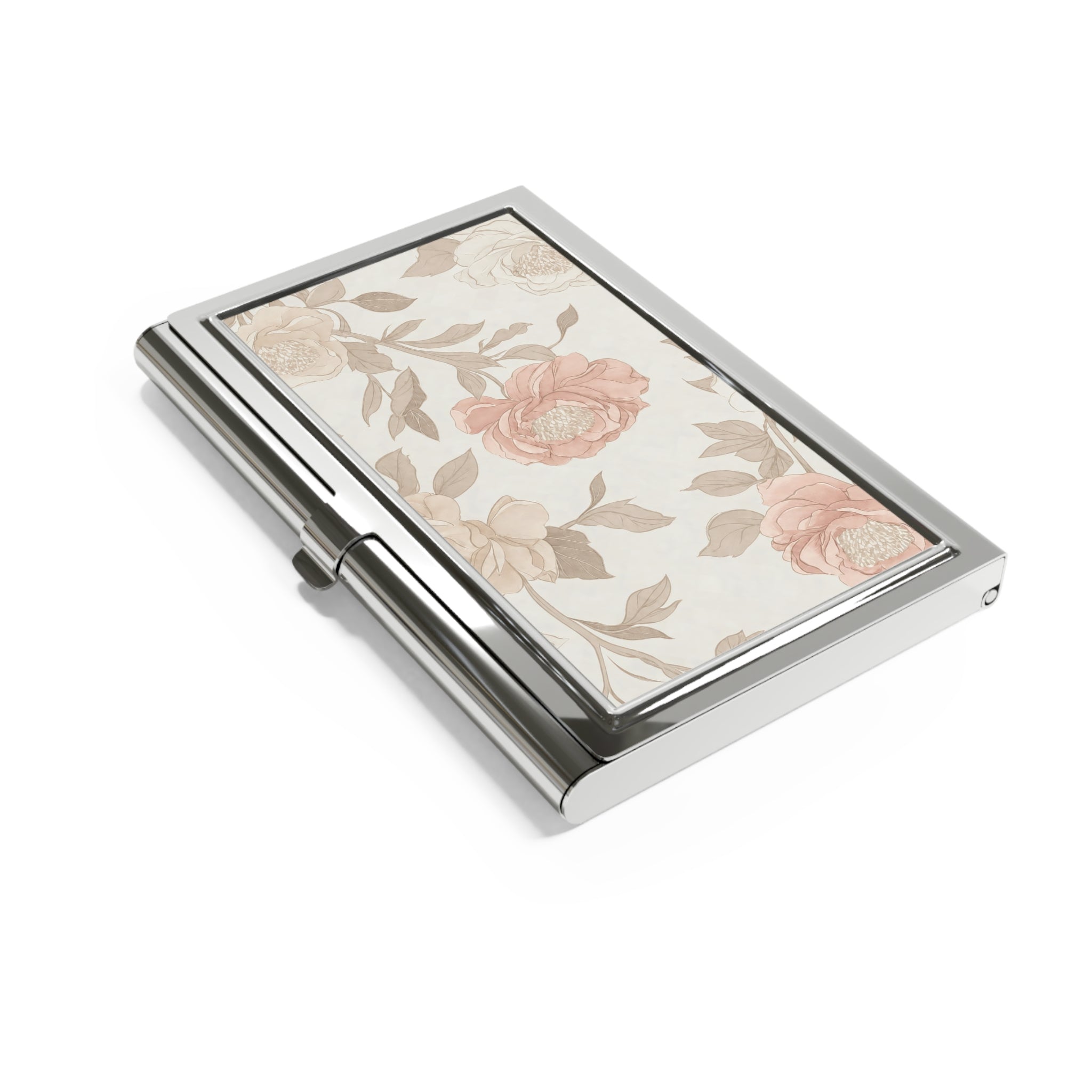 Floral Business Card Holder — Vintage Rose Metal Case