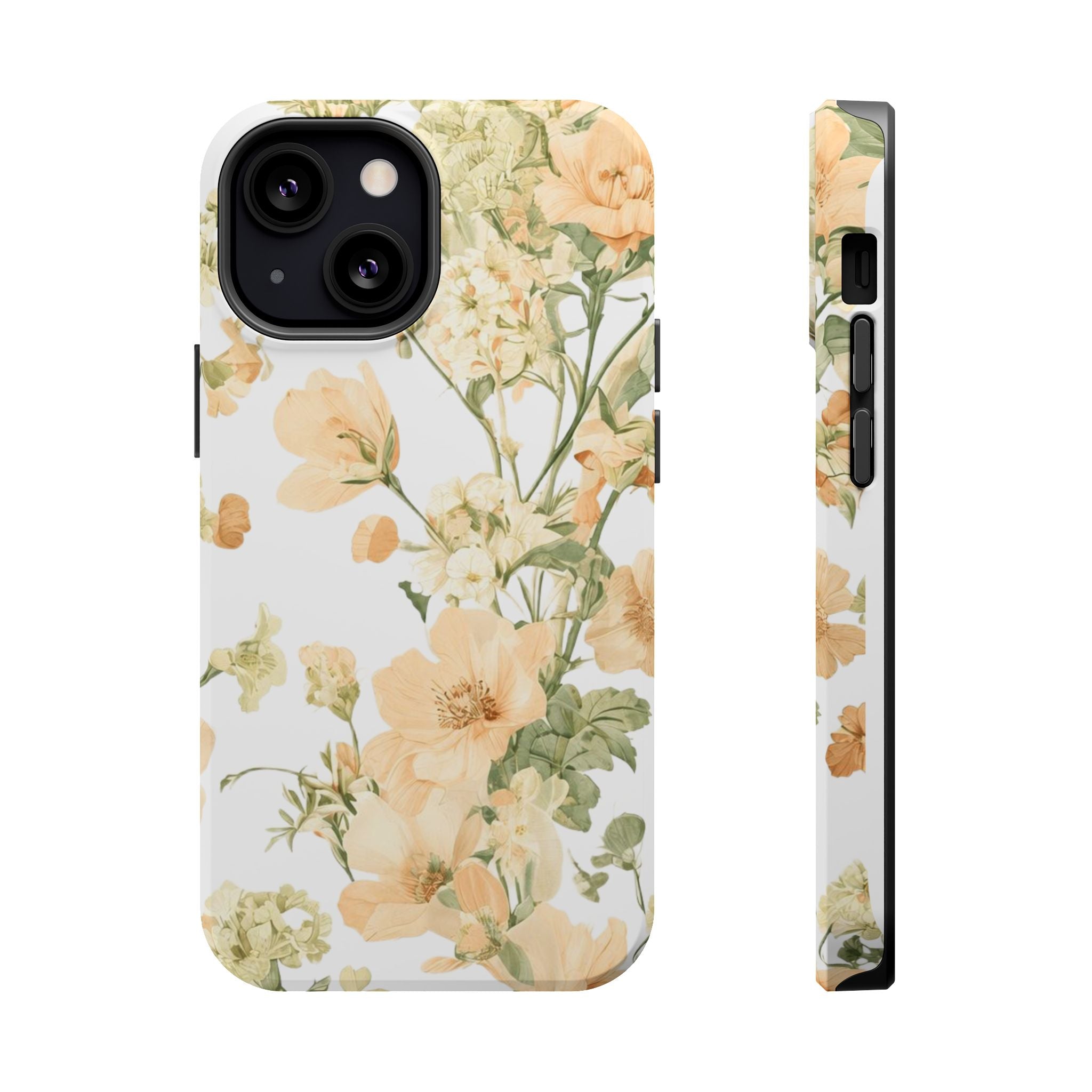 Peach Vintage Floral Phone Case — Cottagecore MagSafe Tough Cover
