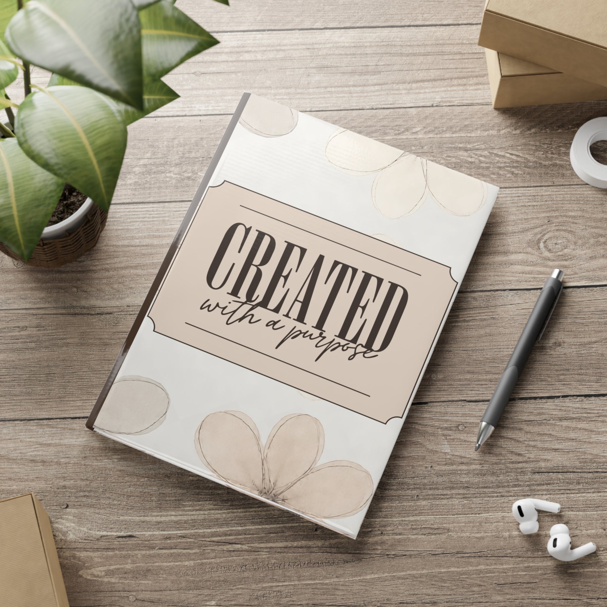 Created With a Purpose notebook | Hardcover Journal, Neutral Floral Design