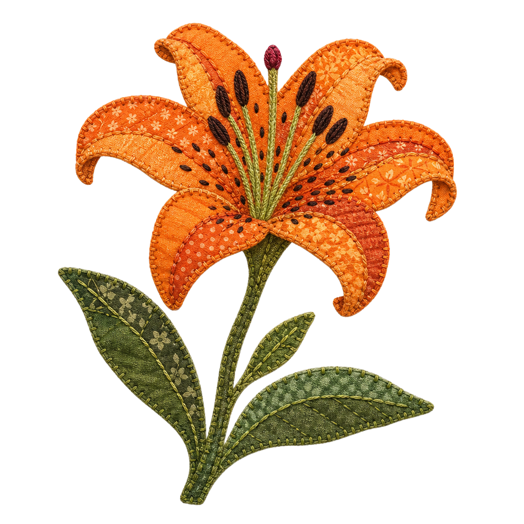 Embroidered Lily Flower PNG Bundle – Cottagecore Floral Digital Download Set