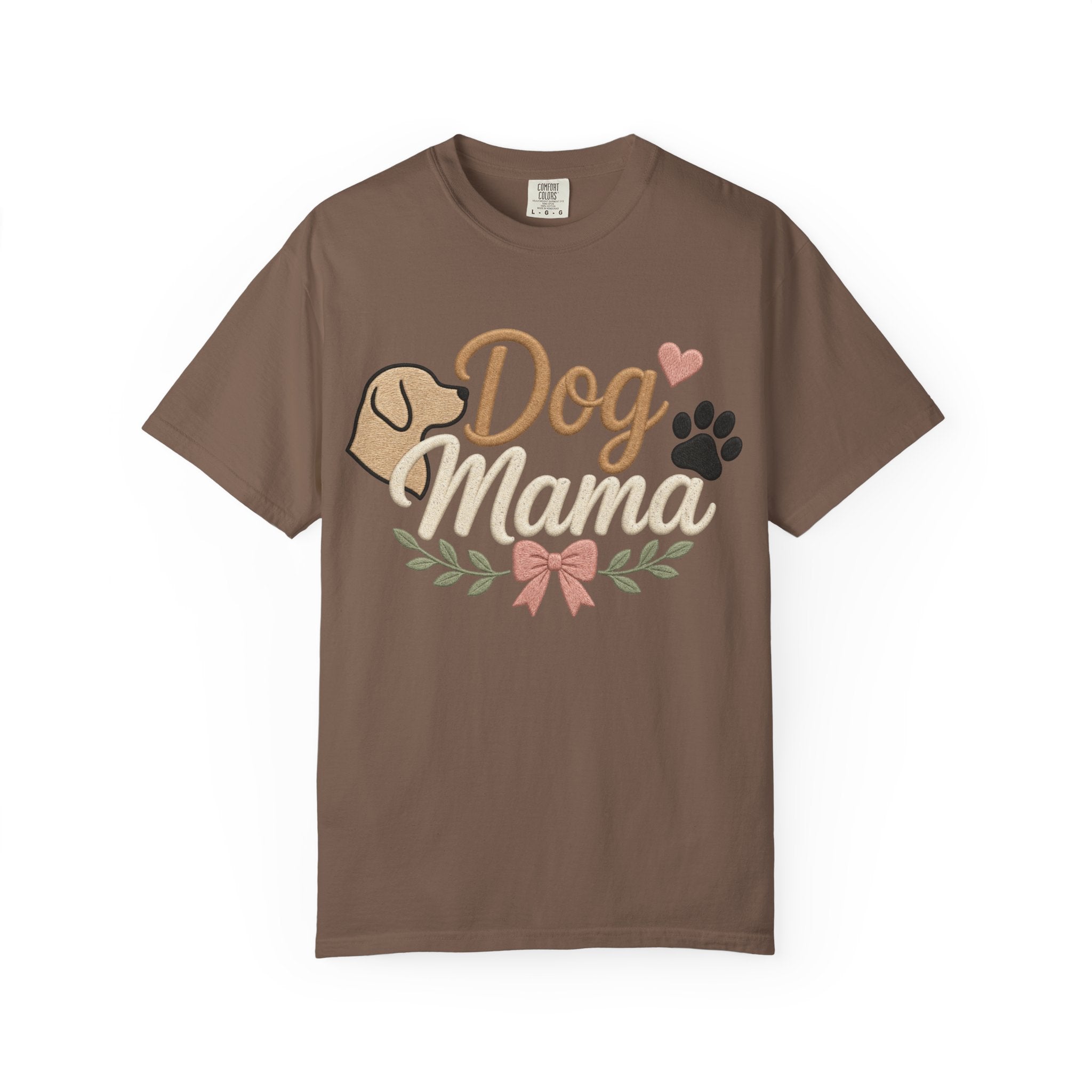 Dog Mama Paw Print embroidered patchwork T-shirt | Dog Mom Shirt