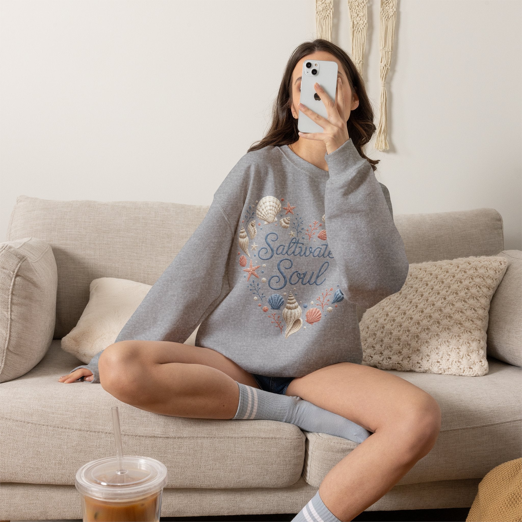 Saltwater Soul Heart Seashell Sweatshirt — Coastal Beach Shell Crewneck