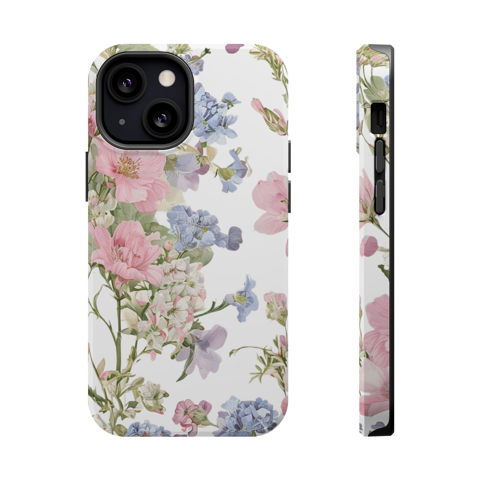 Pink & Blue Wildflower Phone Case — Vintage Cottagecore MagSafe Tough Cover